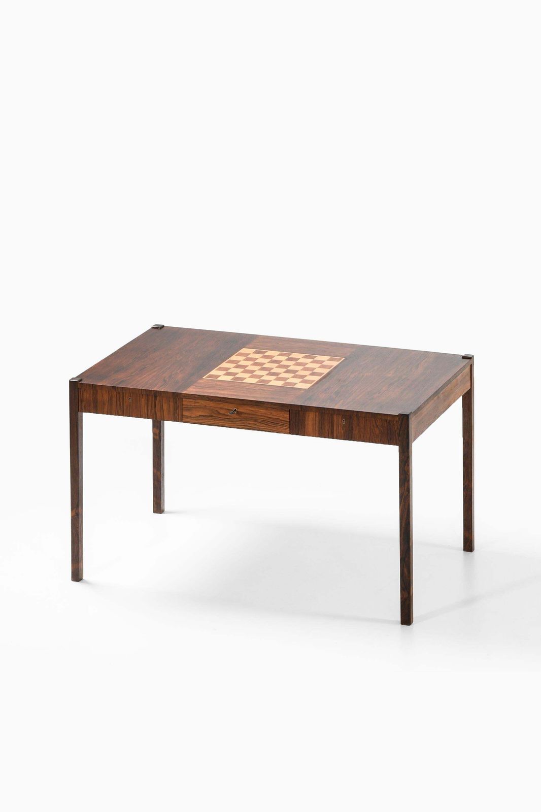 Rare Desk Or Library Table In Brass And Rosewood , 1950s photo for sale