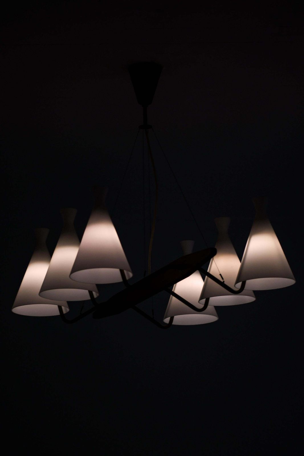 photo furniture Ceiling Lamp In Brass, Teak And Opaline Glass By Svend Aage Holm Sørensen, 1950s