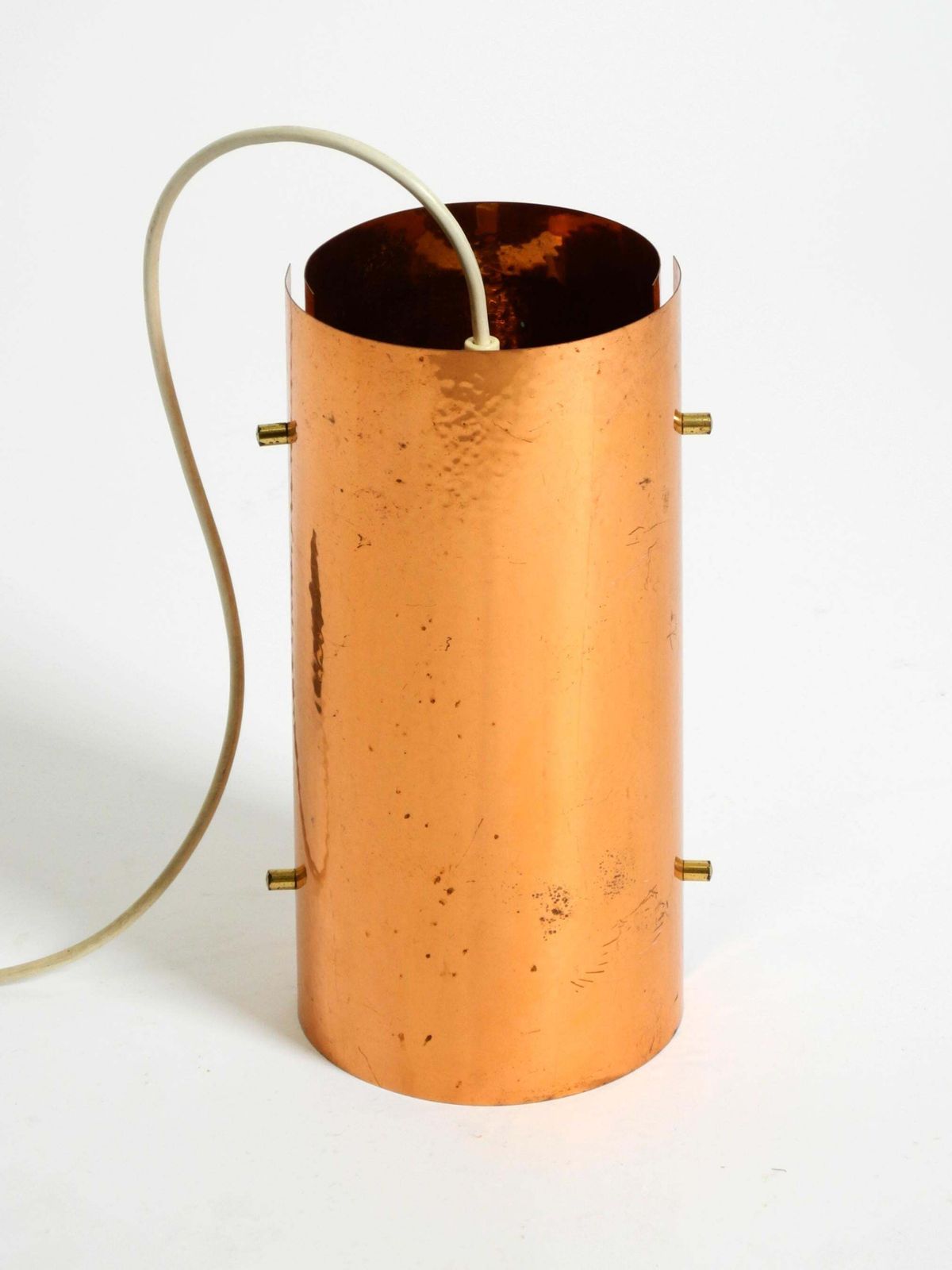 photo vintage Two 1950s Tube Pendant Lamps Consisting Of Two Screwed Together Copper Bowls