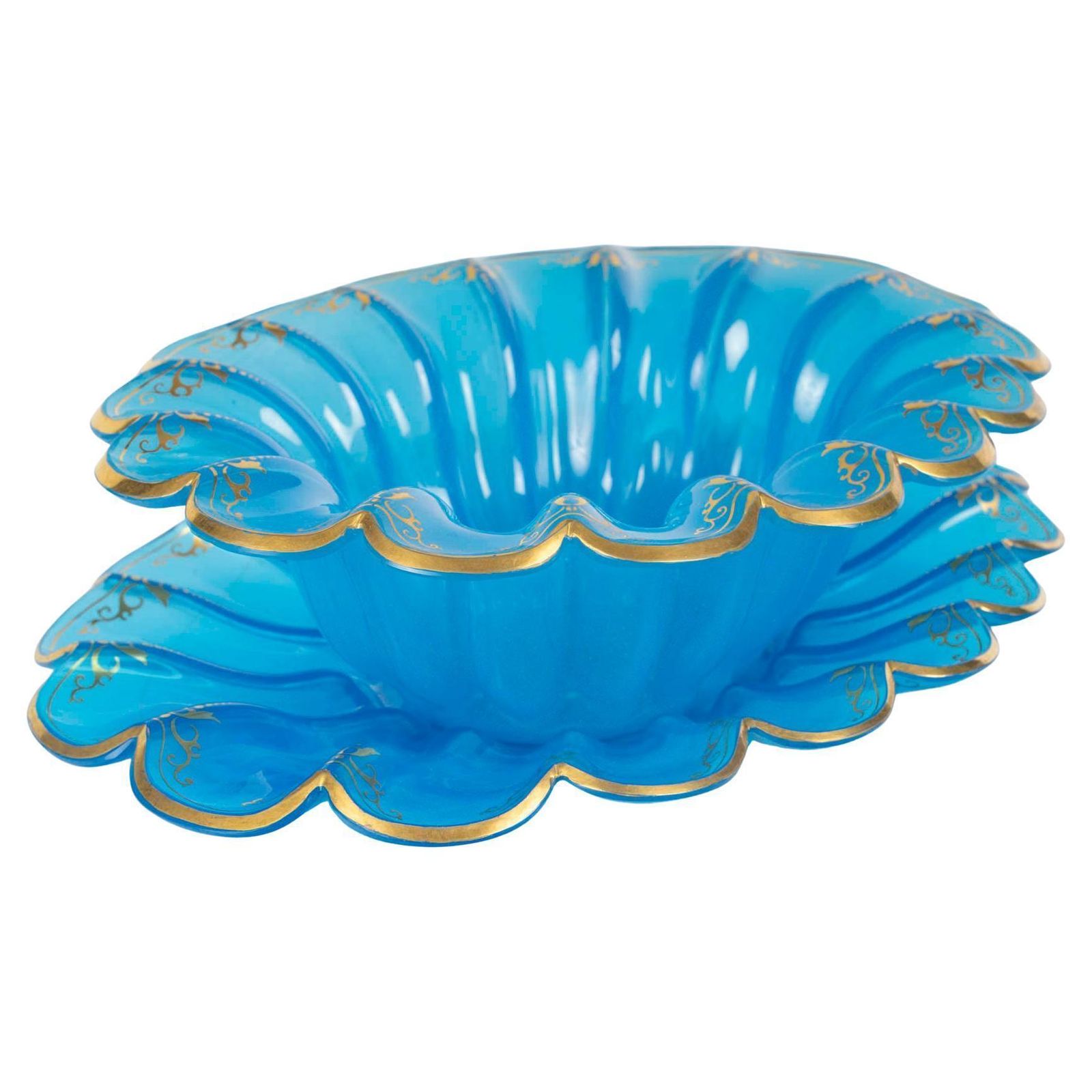 Cup And Saucer In Blue Opaline With Gold Highlights, 19th Century
