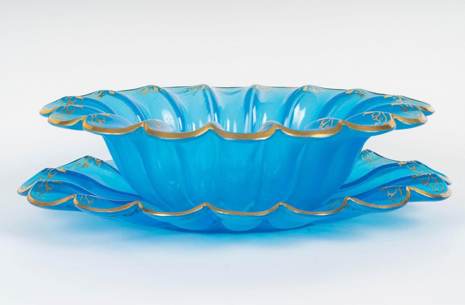 Cup And Saucer In Blue Opaline With Gold Highlights, 19th Century photo furniture