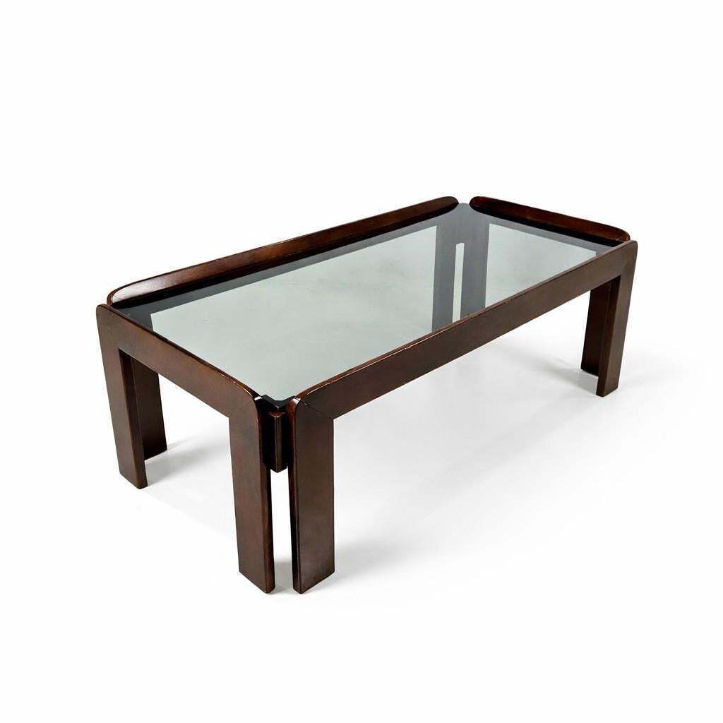 Midcentury Coffee Table By Afra & Tobia Scarpa, Solid Wood & Glass photo furniture