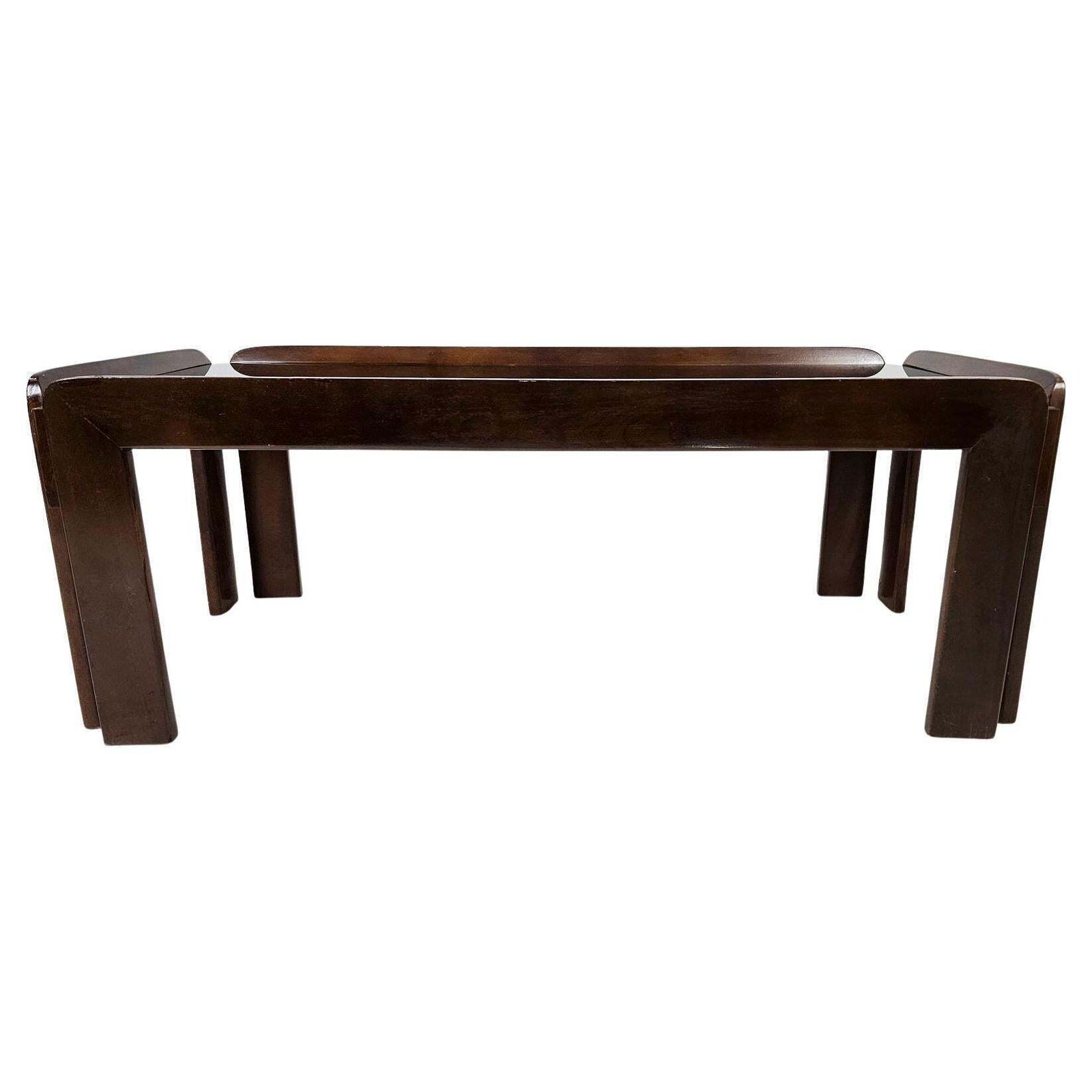 Midcentury Coffee Table By Afra & Tobia Scarpa, Solid Wood & Glass photo for sale