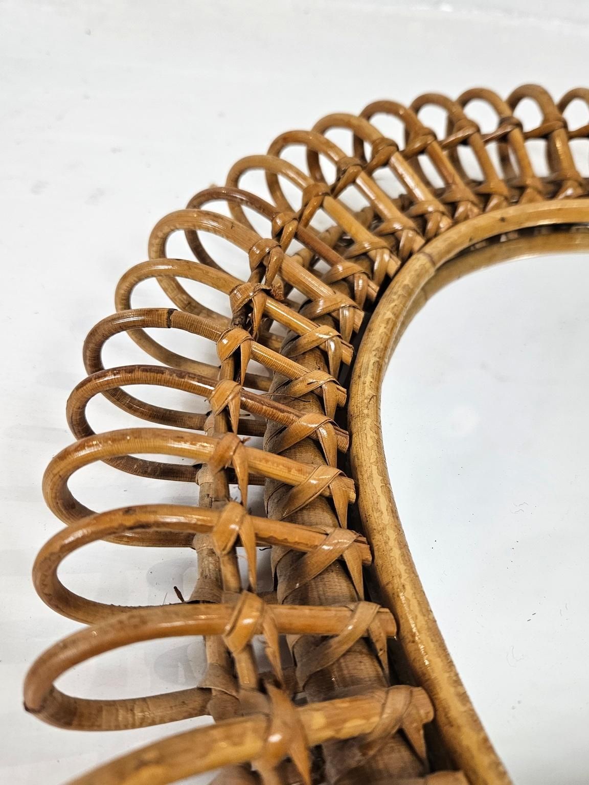 Mid Century Rattan Wall Mirror In Style Of Franco Albini, Italy, 1960s photo vinterior