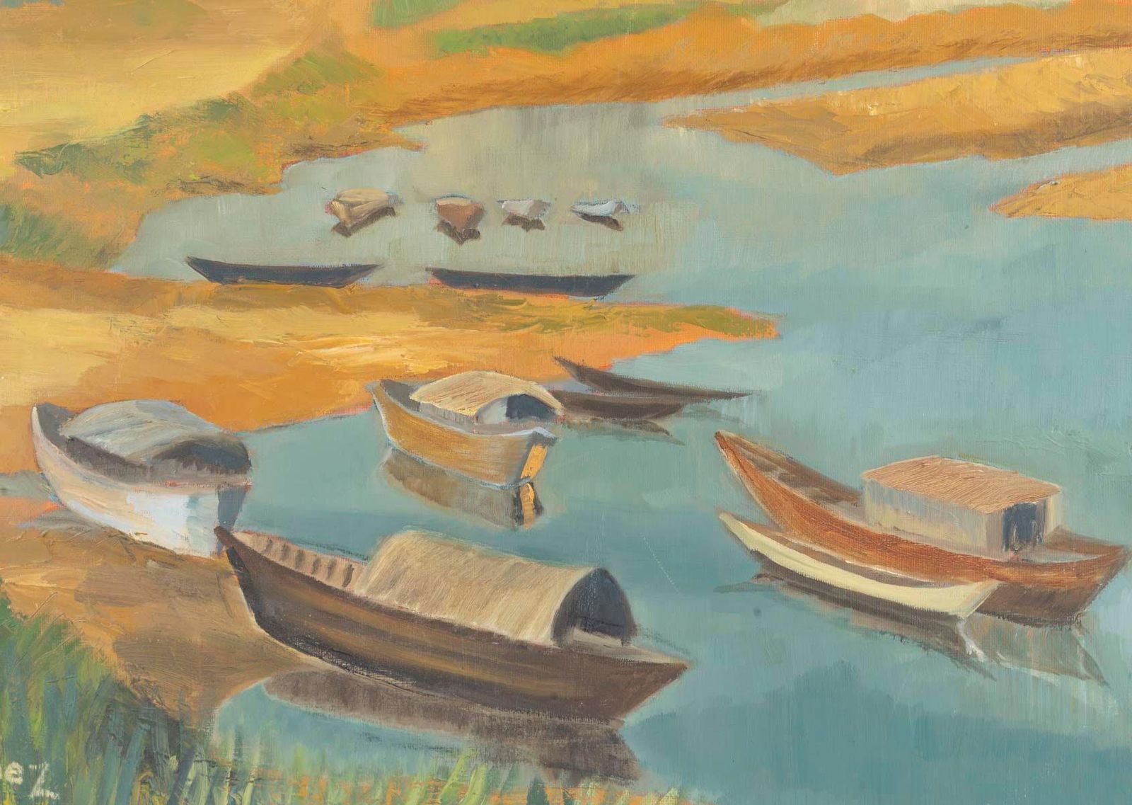Oil On Canvas By Evelyne Luez From The 20th Century. photo furniture
