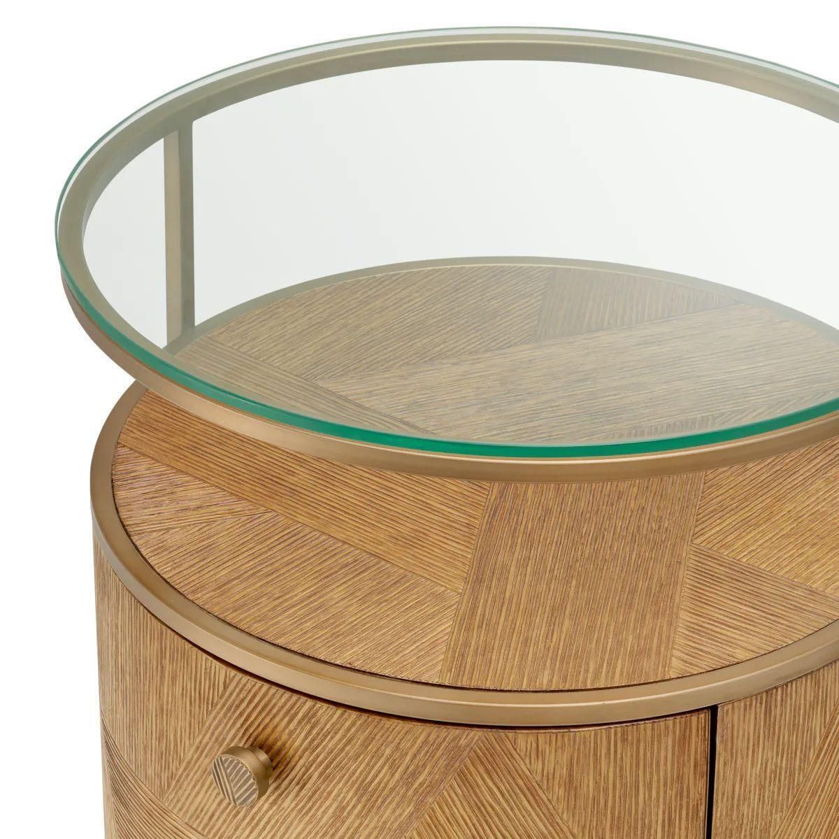 photo for sale Set Of Two Nightstand In Caramel Carved Oak Veneer And Brushed Brass