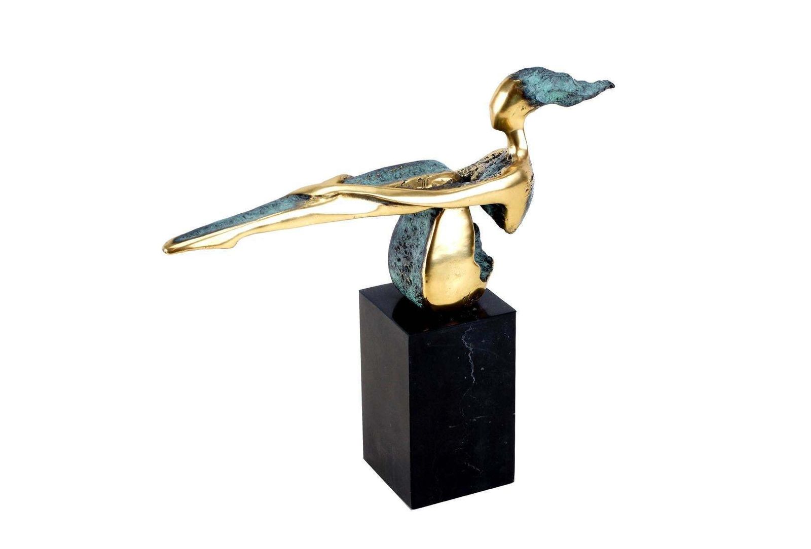 Contemporary Patinated Bronze Statue In Green And Gold On Marble, 20th Century photo Art