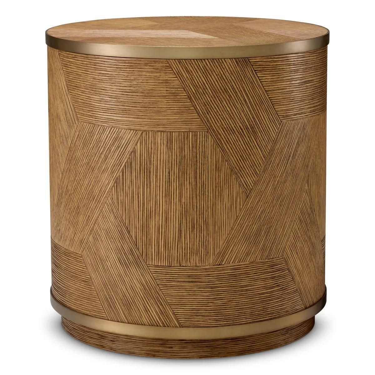 Side Table In Caramel Carved Oak Veneer And Brushed Brass Finish photo 1764.0
