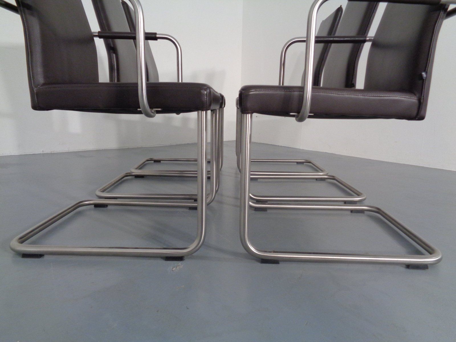 photo vinterior Leather Cantilever Dining Chairs By Karl Friedrich Förster For Kff, 1990s, Set Of 6