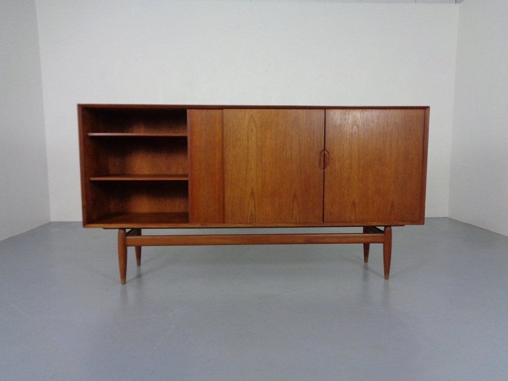 Large Teak Sideboard By Henry Rosengren Hansen For Brande Møbelindustri, Denmark, 1950s photo for sale