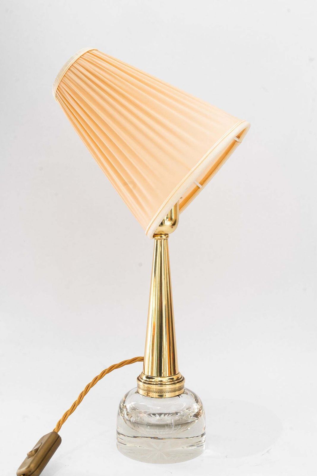 Art Deco Glass And Brass Table Lamp With Fabric Shade Around 1920s photo buy