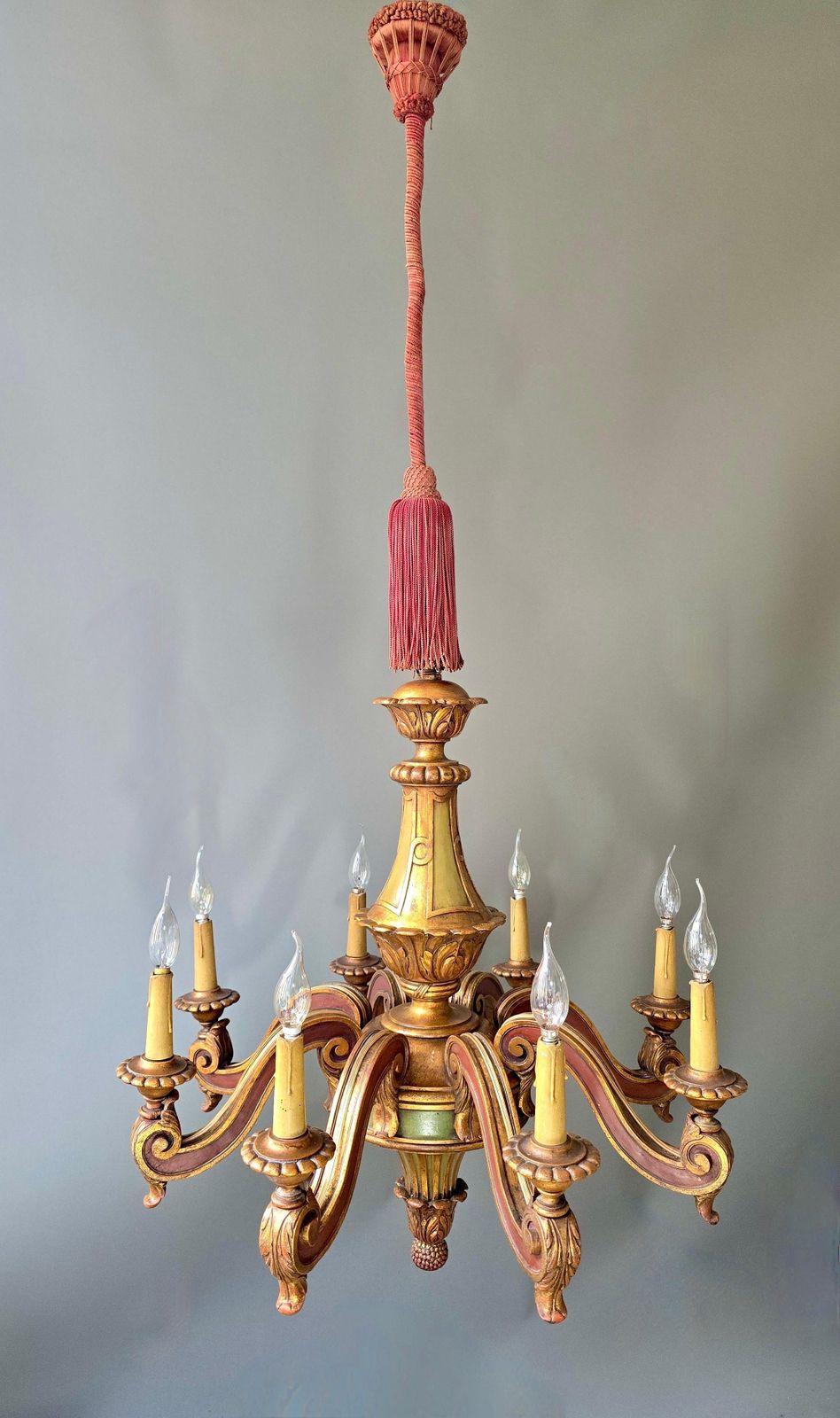 Monumental Architectural Italian Baroque Revival Giltwood 8 Light Chandelier photo 8893.0