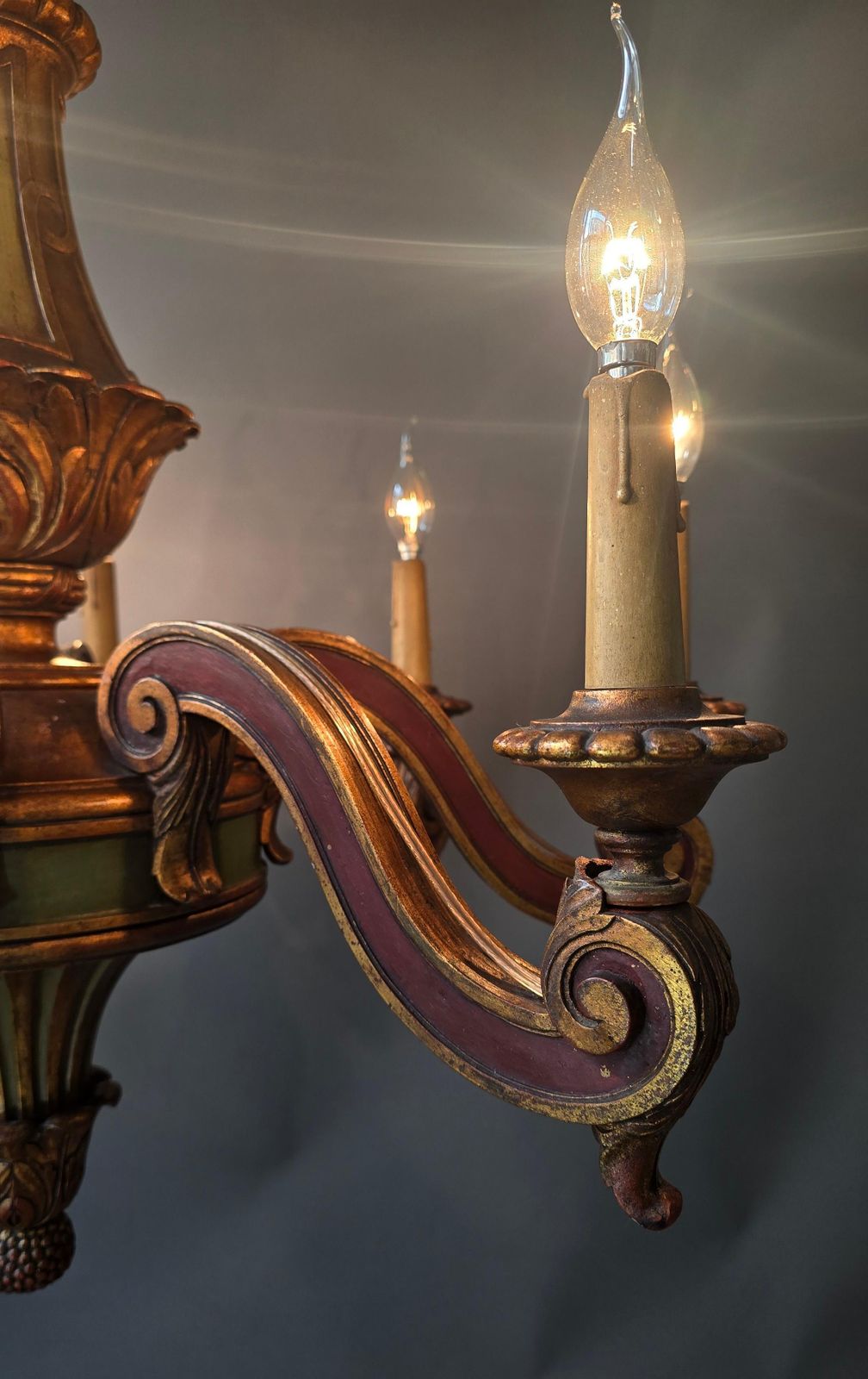 Monumental Architectural Italian Baroque Revival Giltwood 8 Light Chandelier photo buy