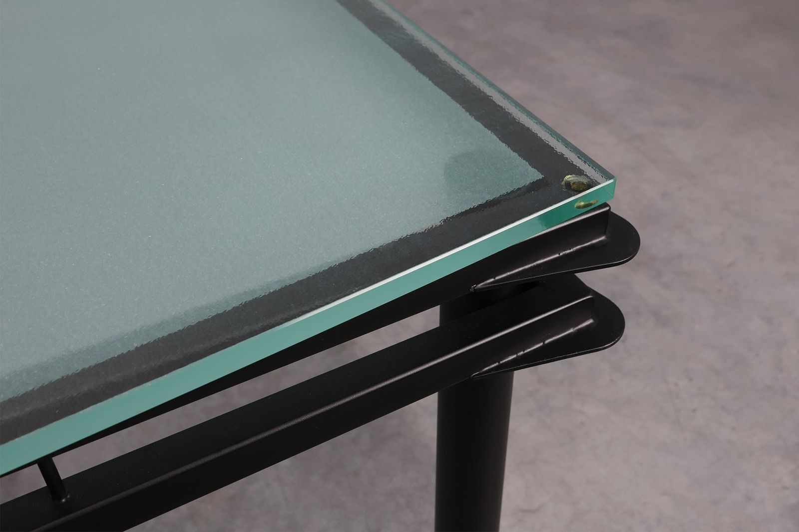 Modernist Dining Table With Black Metal Base And Glass Top, Belgium, 1980s photo for sale