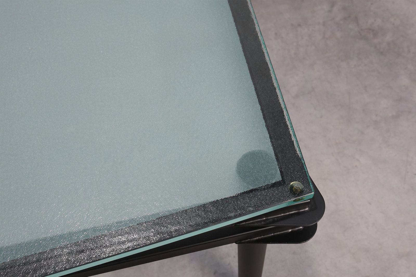Modernist Dining Table With Black Metal Base And Glass Top, Belgium, 1980s photo Furniture