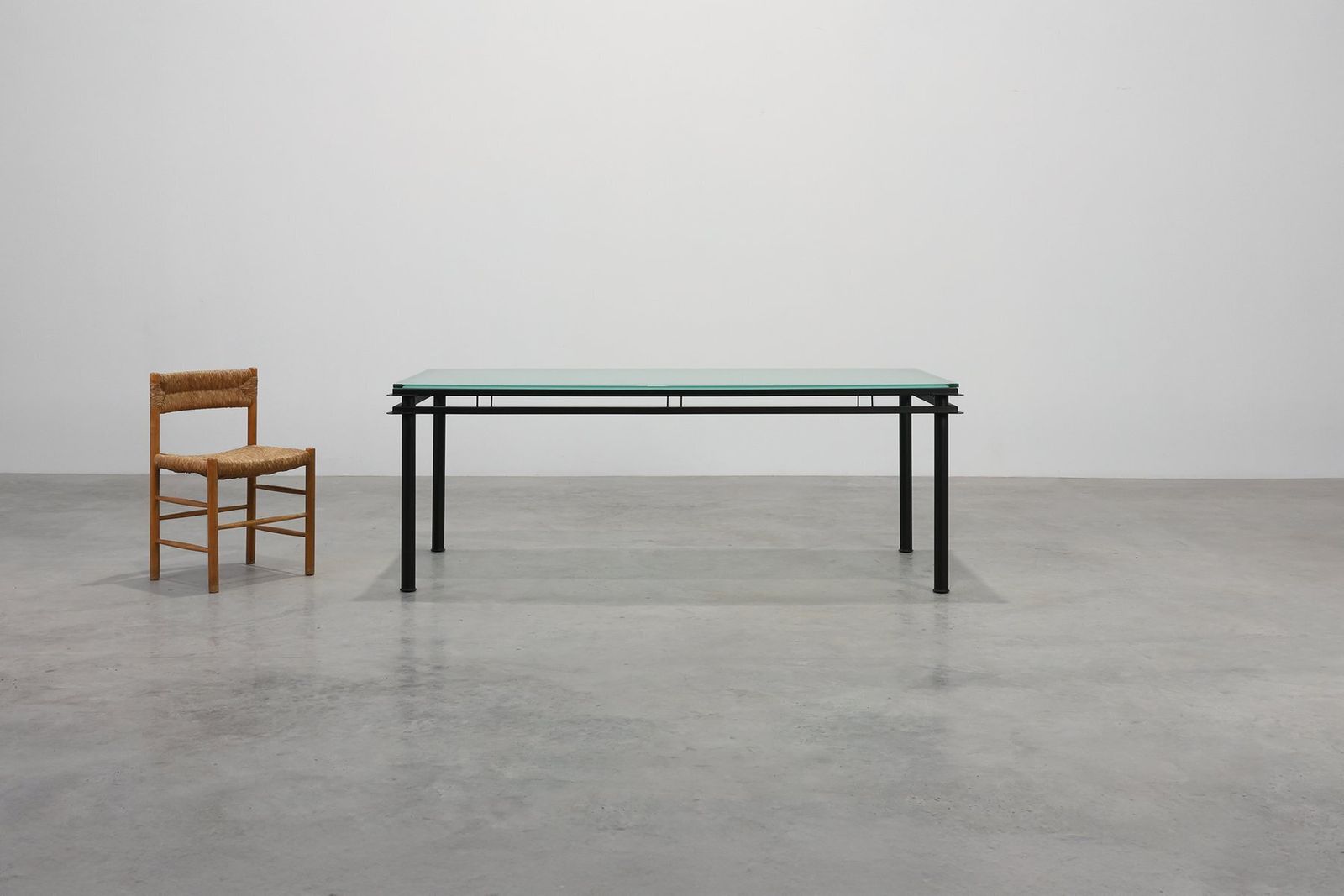 Modernist Dining Table With Black Metal Base And Glass Top, Belgium, 1980s photo 3925.0