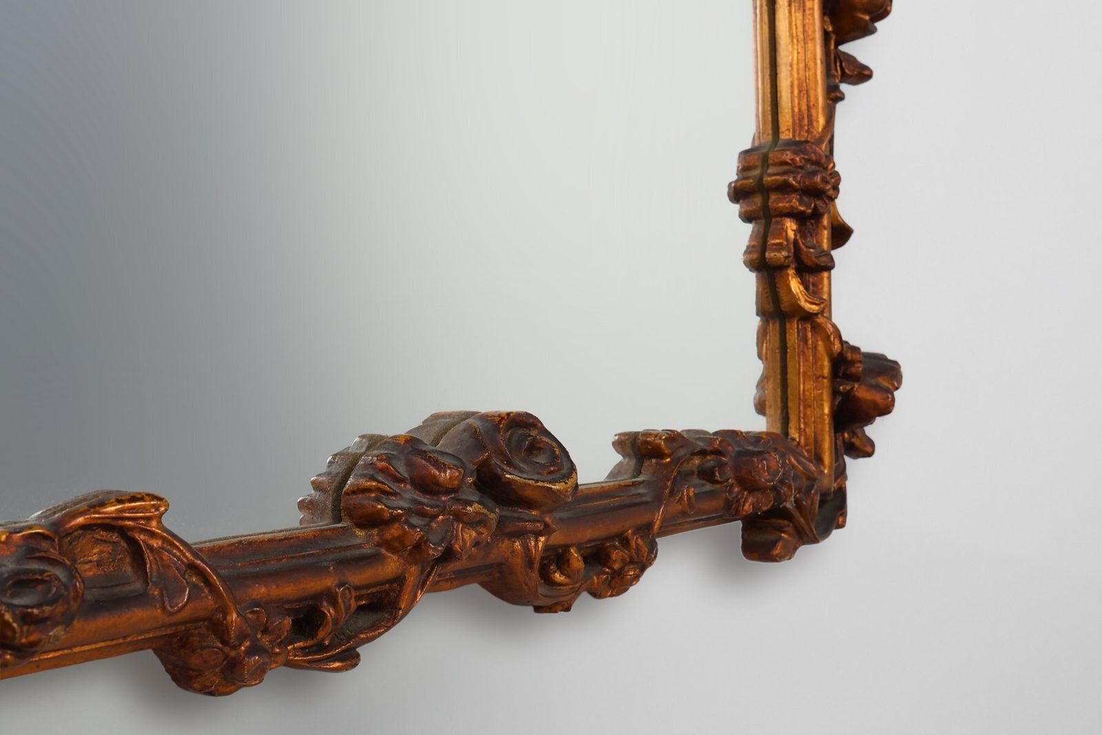 photo furniture Romantic Wooden Mirror With Floral Details, France, 1950s