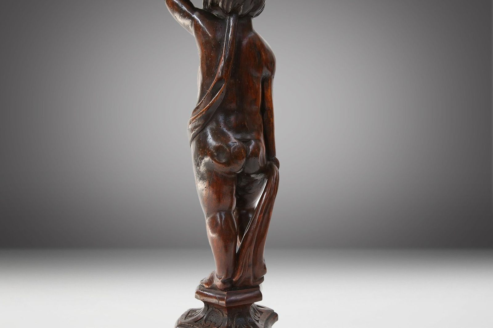 Carved Walnut Pedestal Table With Putto, France, 1850s photo for sale