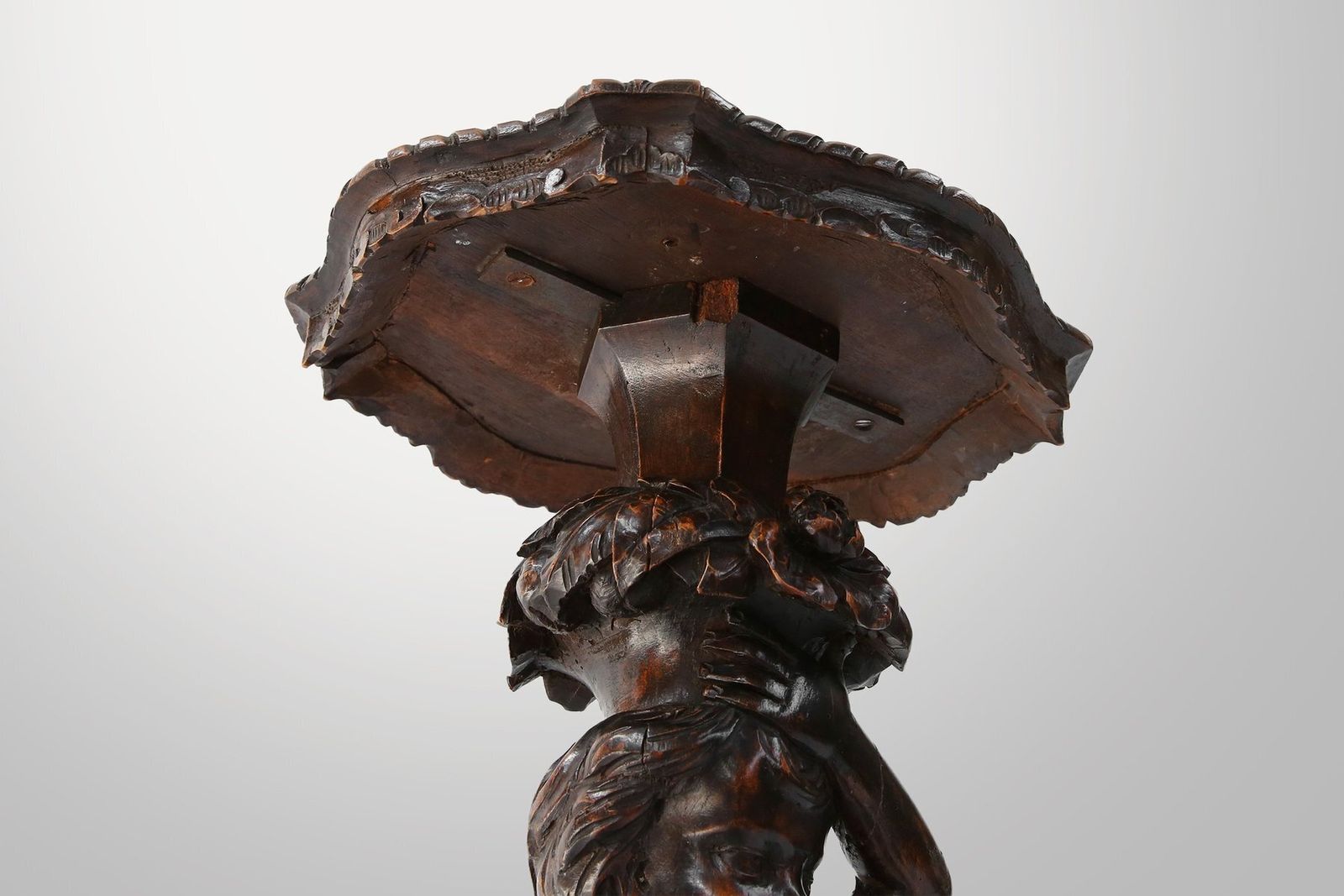 1570.0 Carved Walnut Pedestal Table With Putto, France, 1850s photo