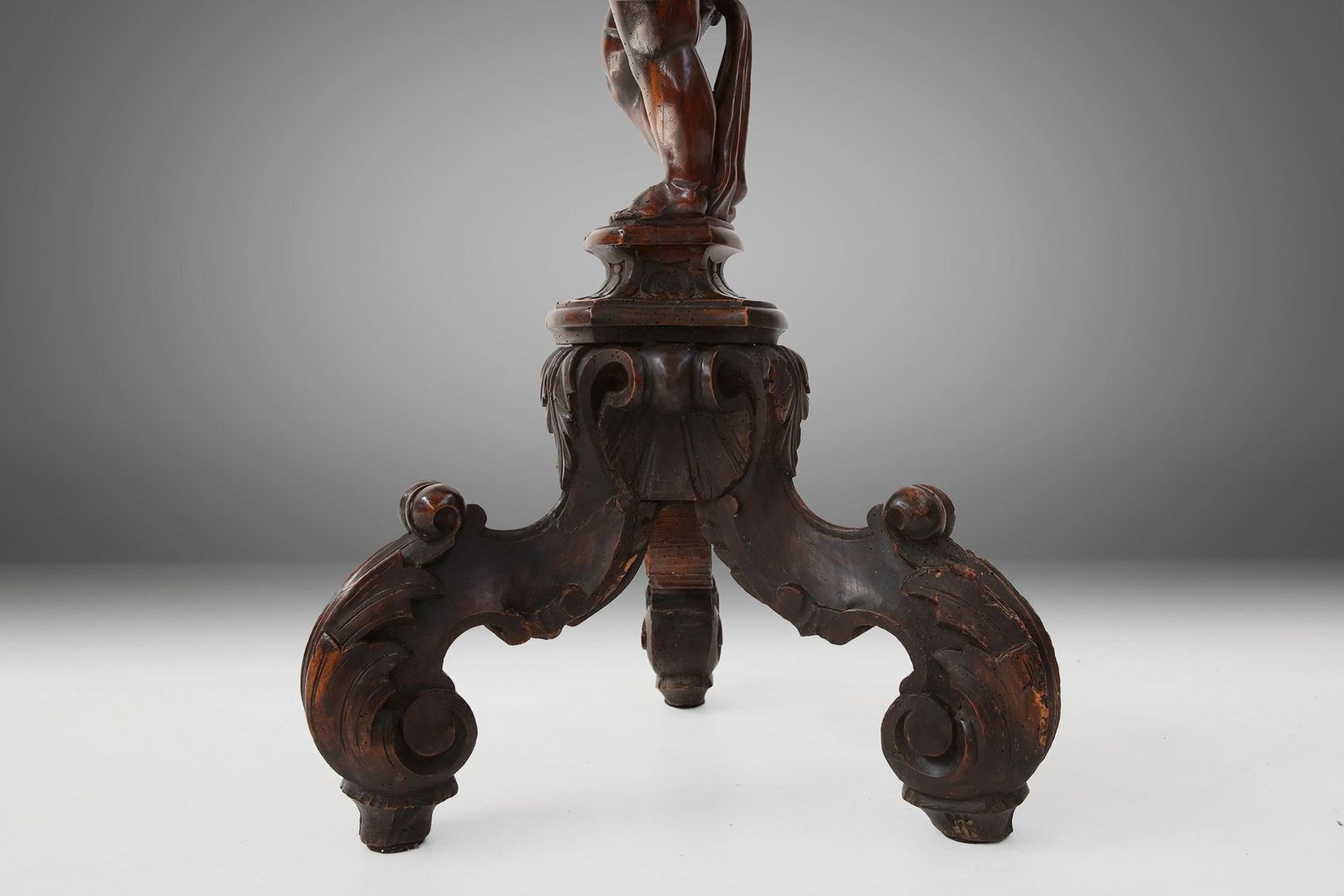 photo buy Carved Walnut Pedestal Table With Putto, France, 1850s