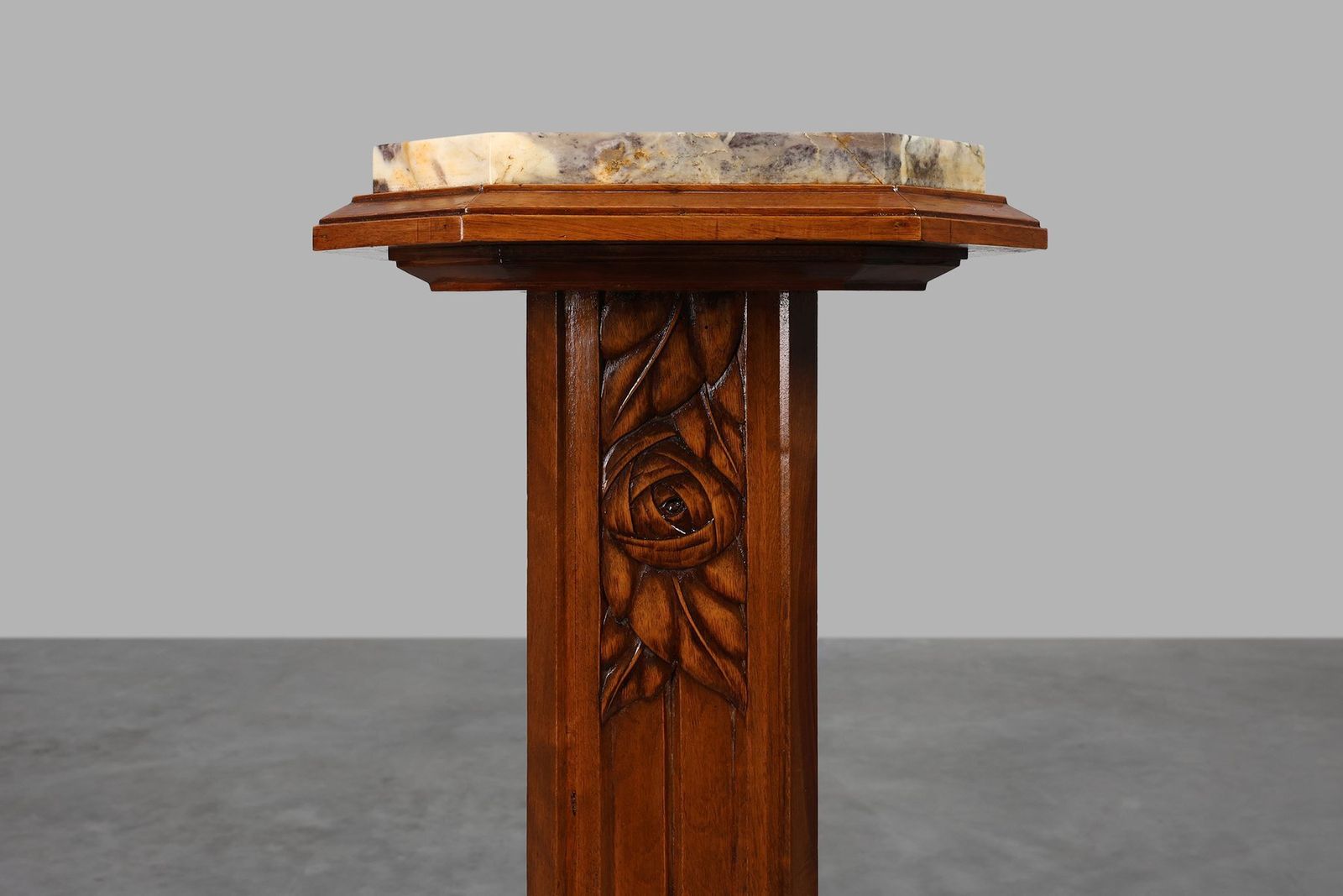 Large Art Deco Oak And Marble Pedestal, France, 1920s photo furniture