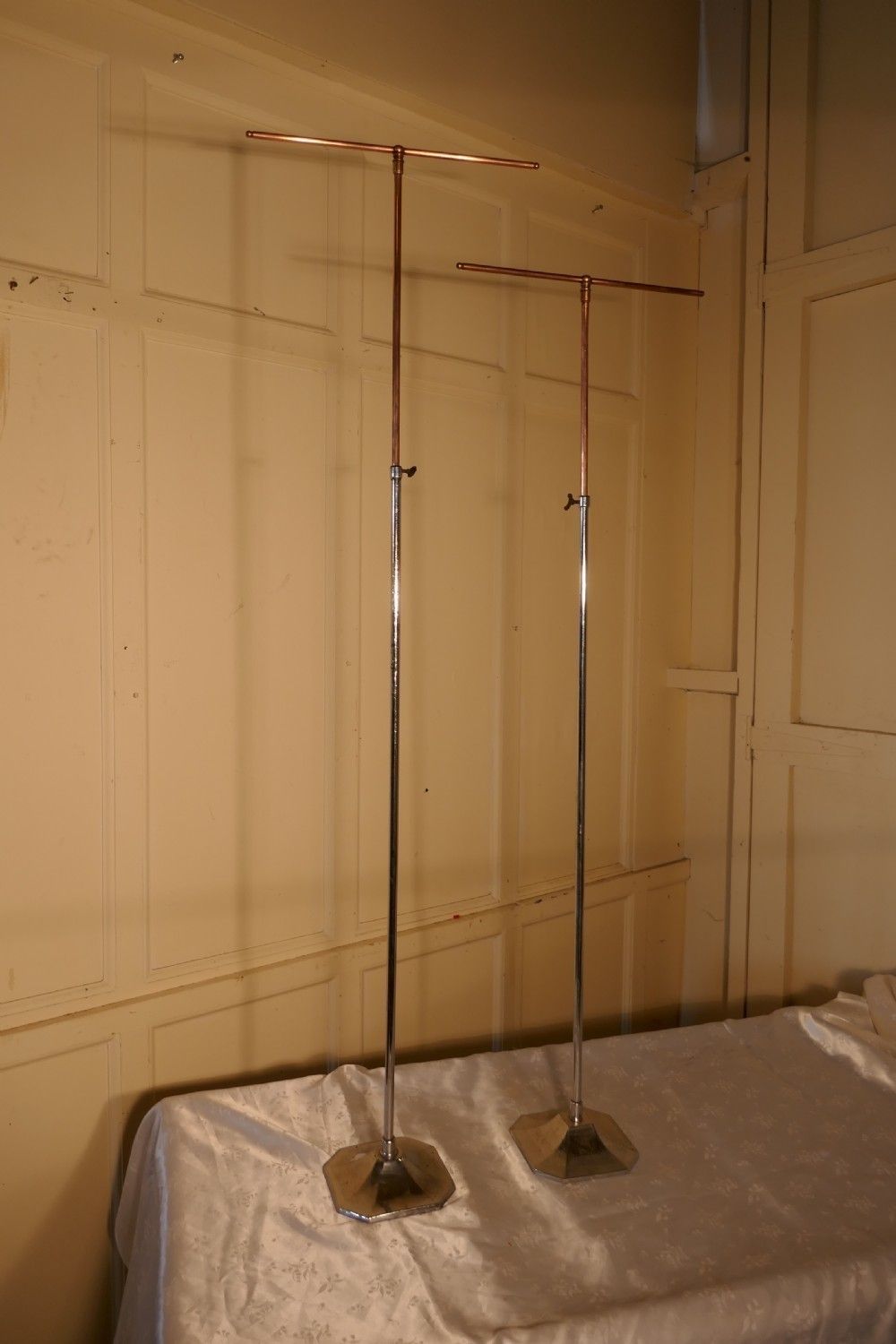 Pair Of Tall Art Deco Adjustable Chrome Shop Window Display Stands