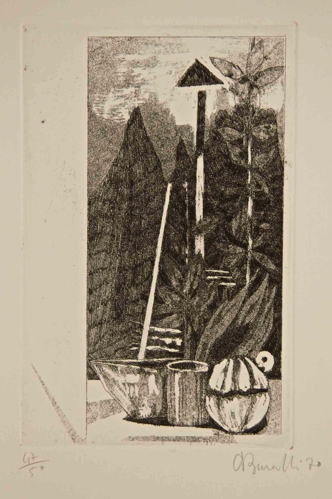 Armando Burattistill Life From The Windowsill   Etching By Armando Buratti   19701970