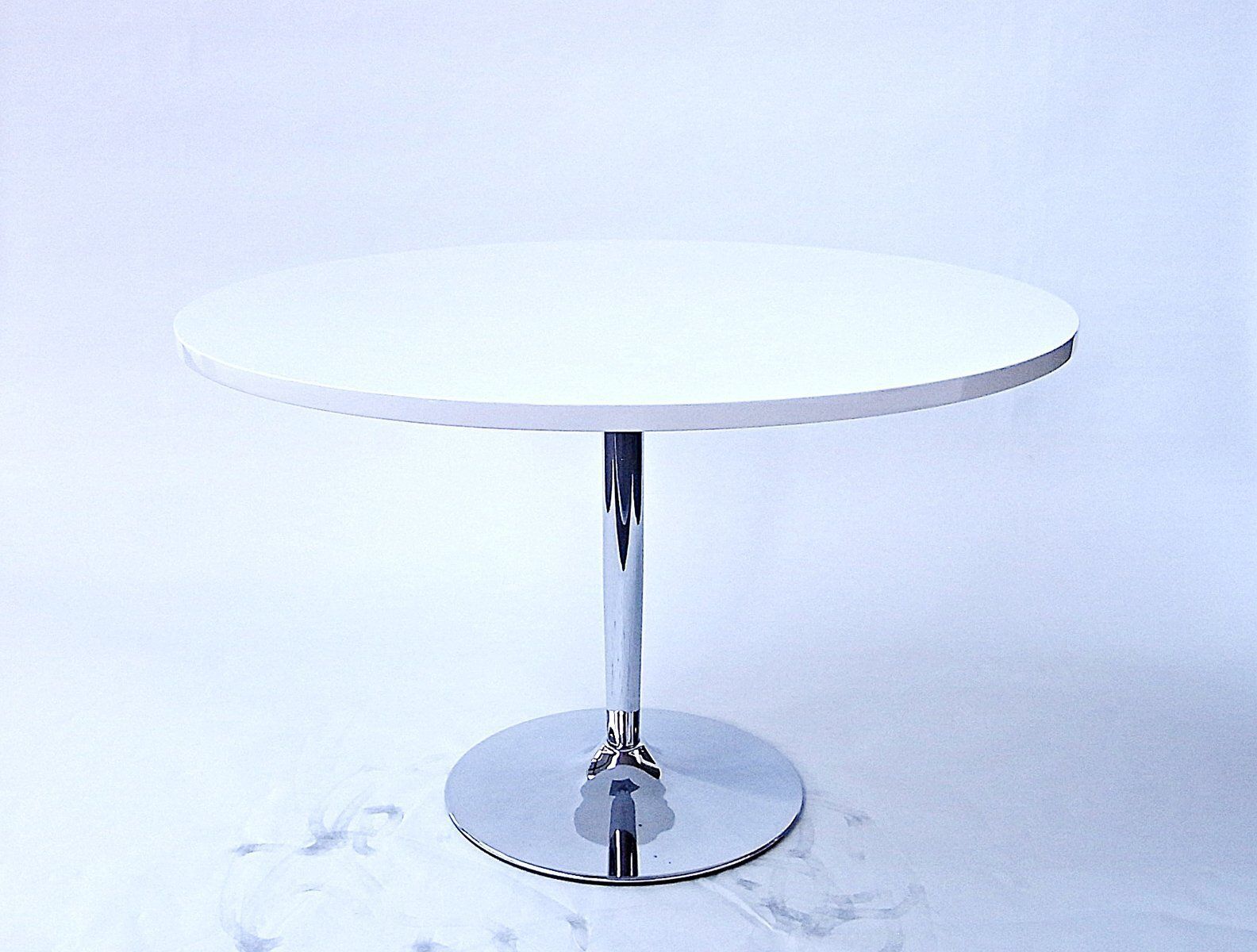 Round Dining Table In White High Gloss Melamine On Chromed Tulip Pedestal, Germany, 2000s