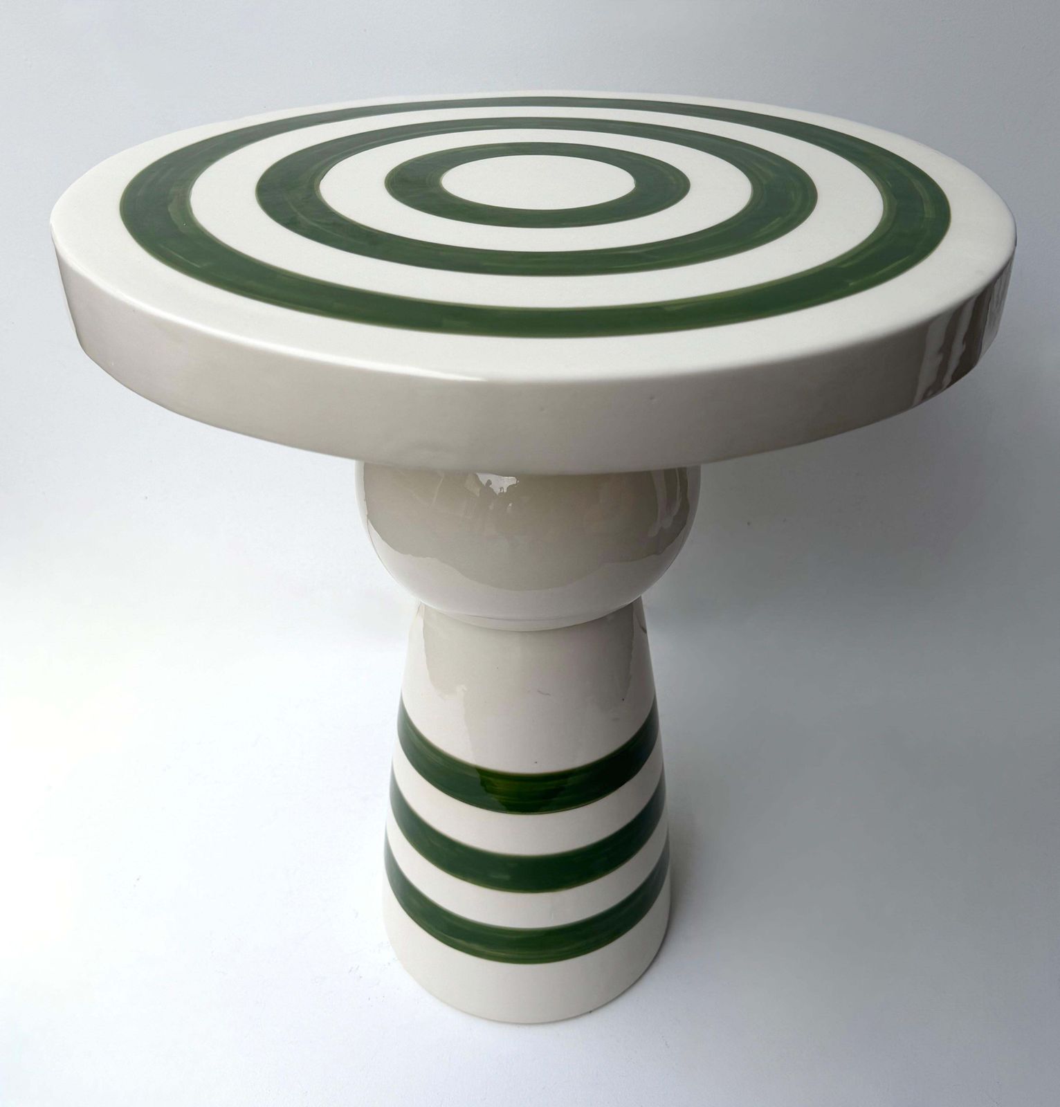 photo furniture Contemporary Pair Of Green And White Ceramic Stripe Side Tables. Italy