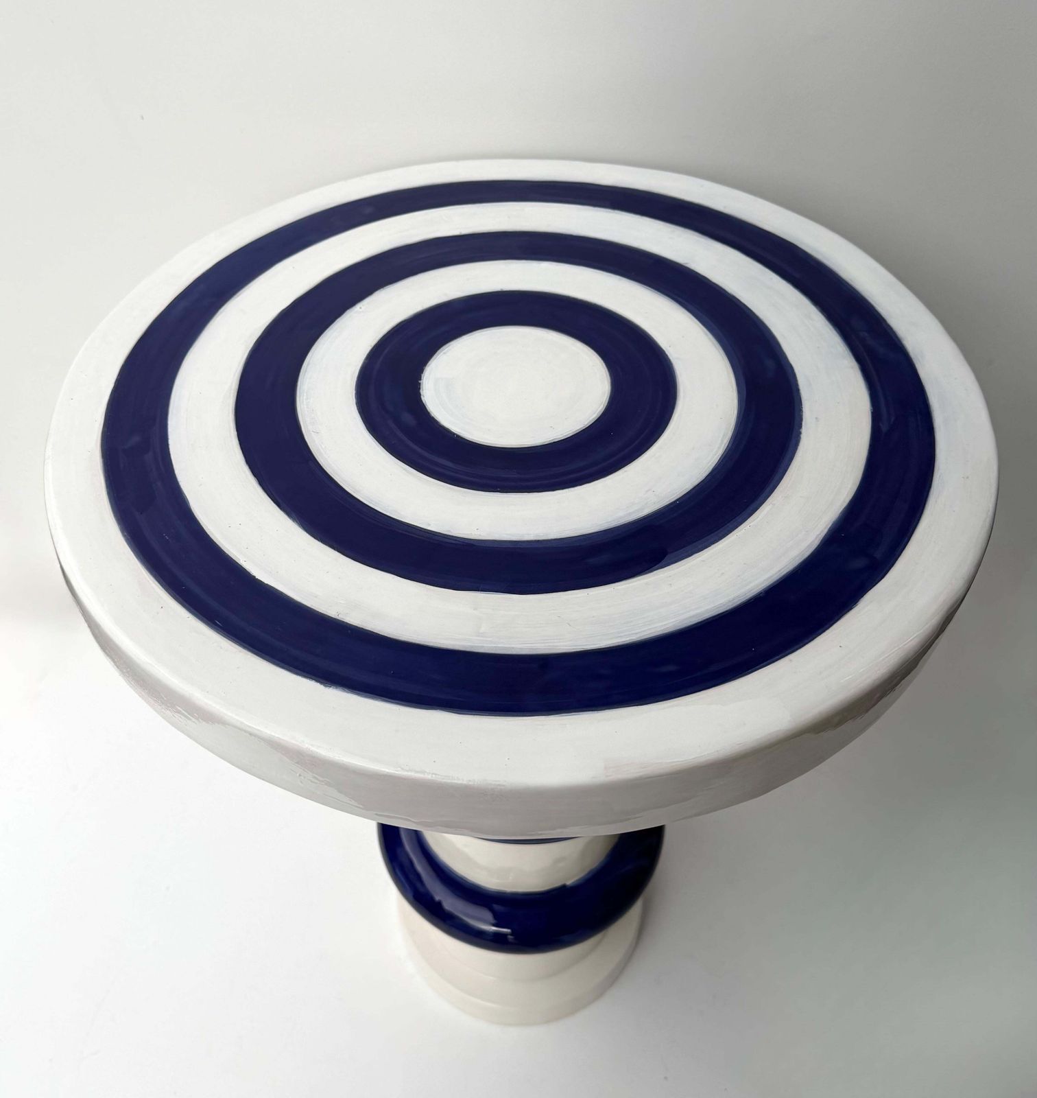 Contemporary Pair Of Blue And White Ceramic Stripe Side Tables. Italy photo 3381.0