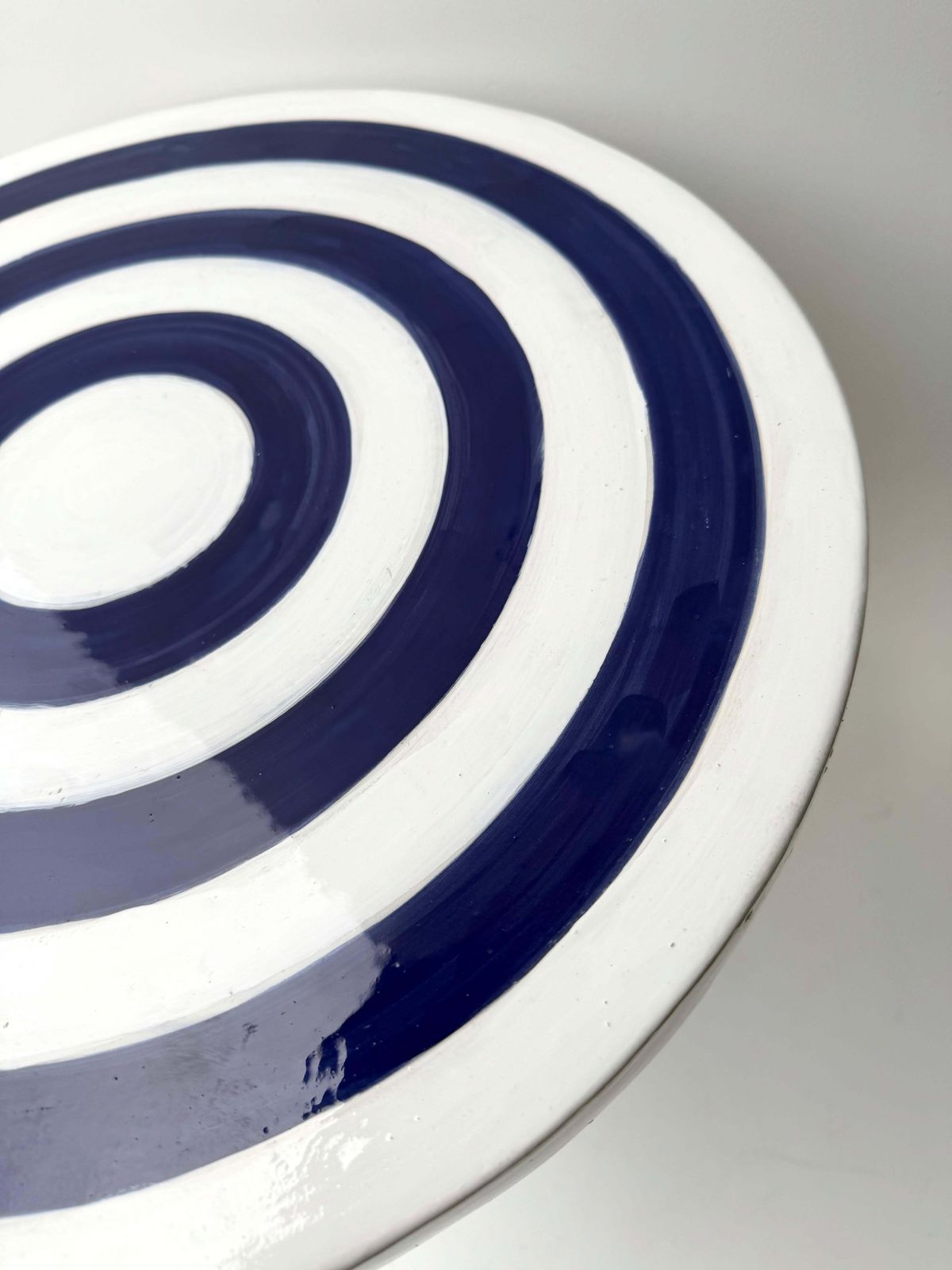 Contemporary Pair Of Blue And White Ceramic Stripe Side Tables. Italy photo vinterior