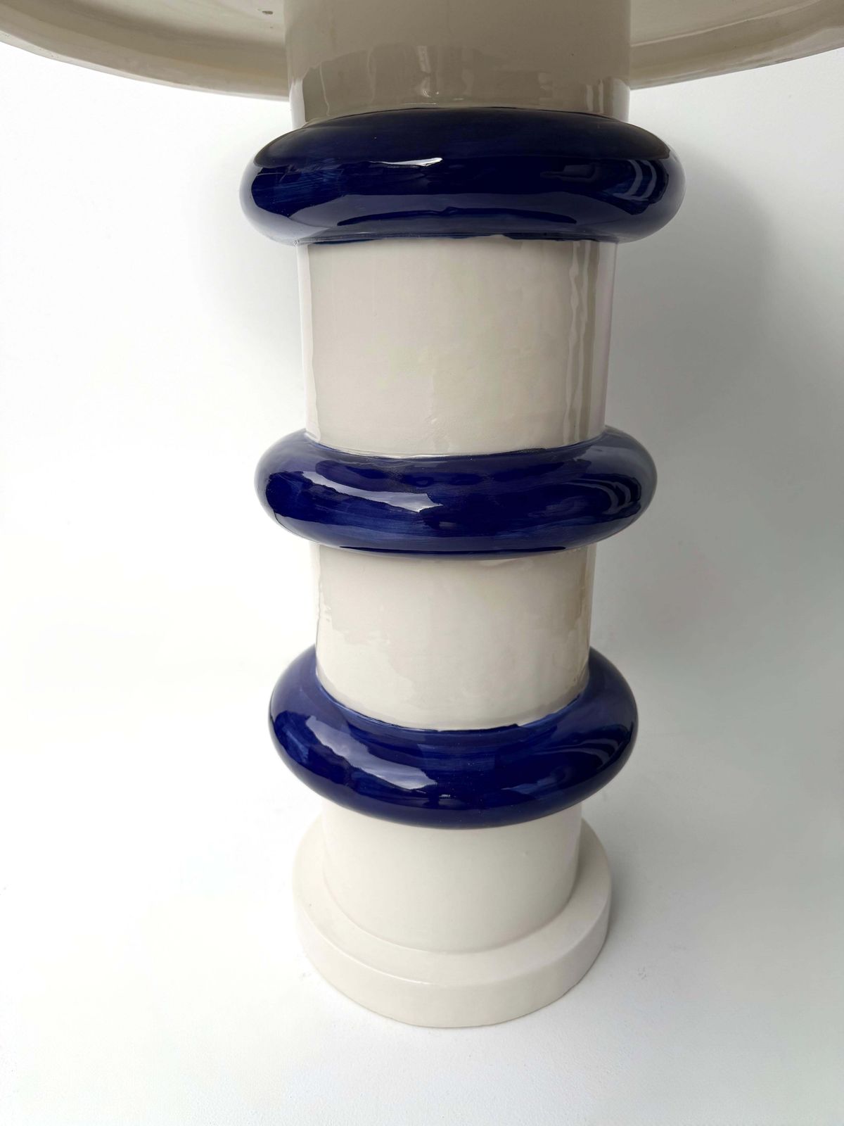 Contemporary Pair Of Blue And White Ceramic Stripe Side Tables. Italy photo buy