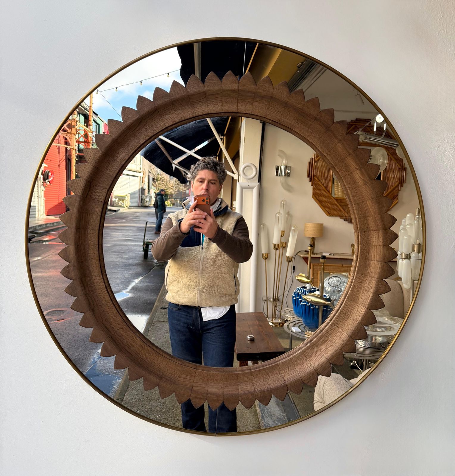 Wood And Brass Mirror By Fratelli Marelli. Italy, 1950s photo furniture