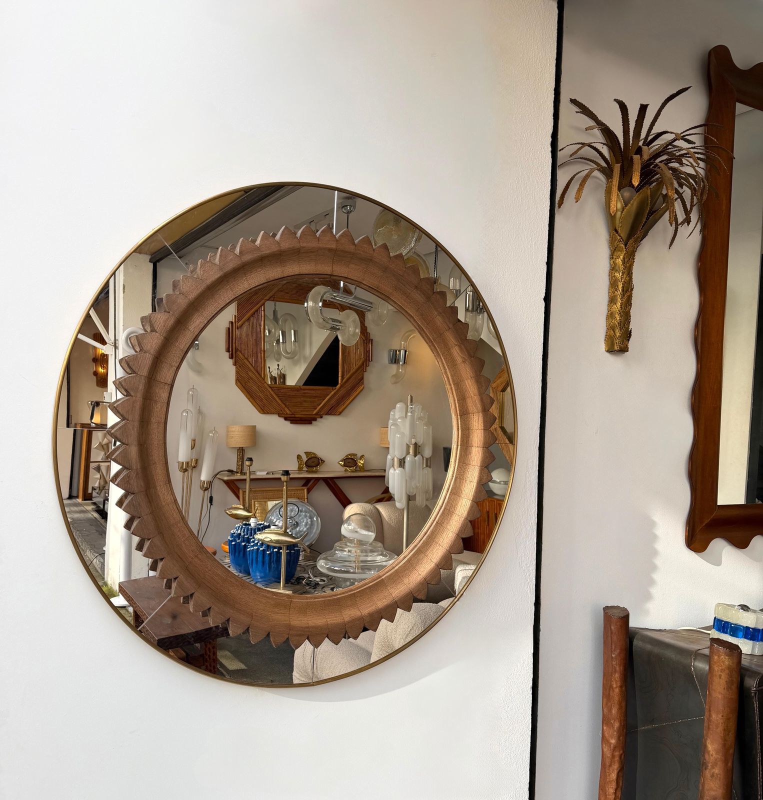 Wood And Brass Mirror By Fratelli Marelli. Italy, 1950s photo Home Decor