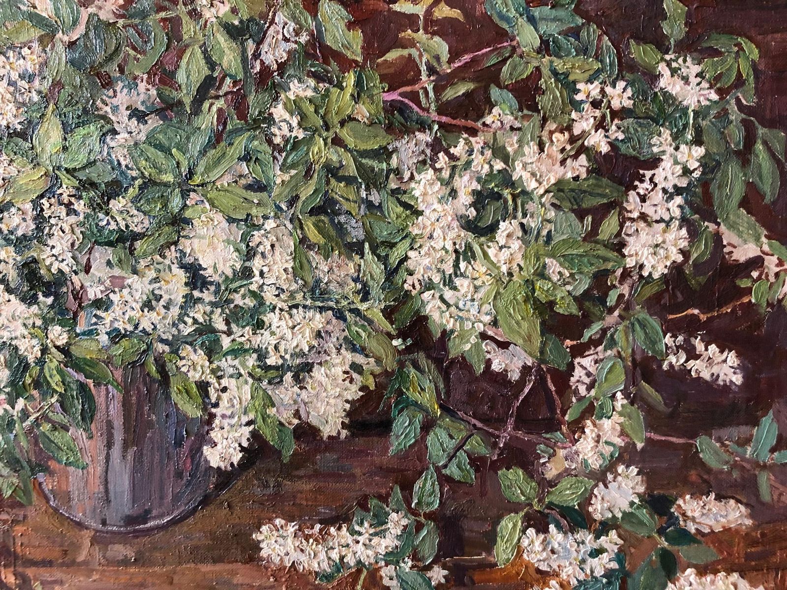 Maya Kopitzevawhite Cherry Blossoms ,   Flowers, Russian Impressionism Oil Cm 110 X 801982 photo for sale