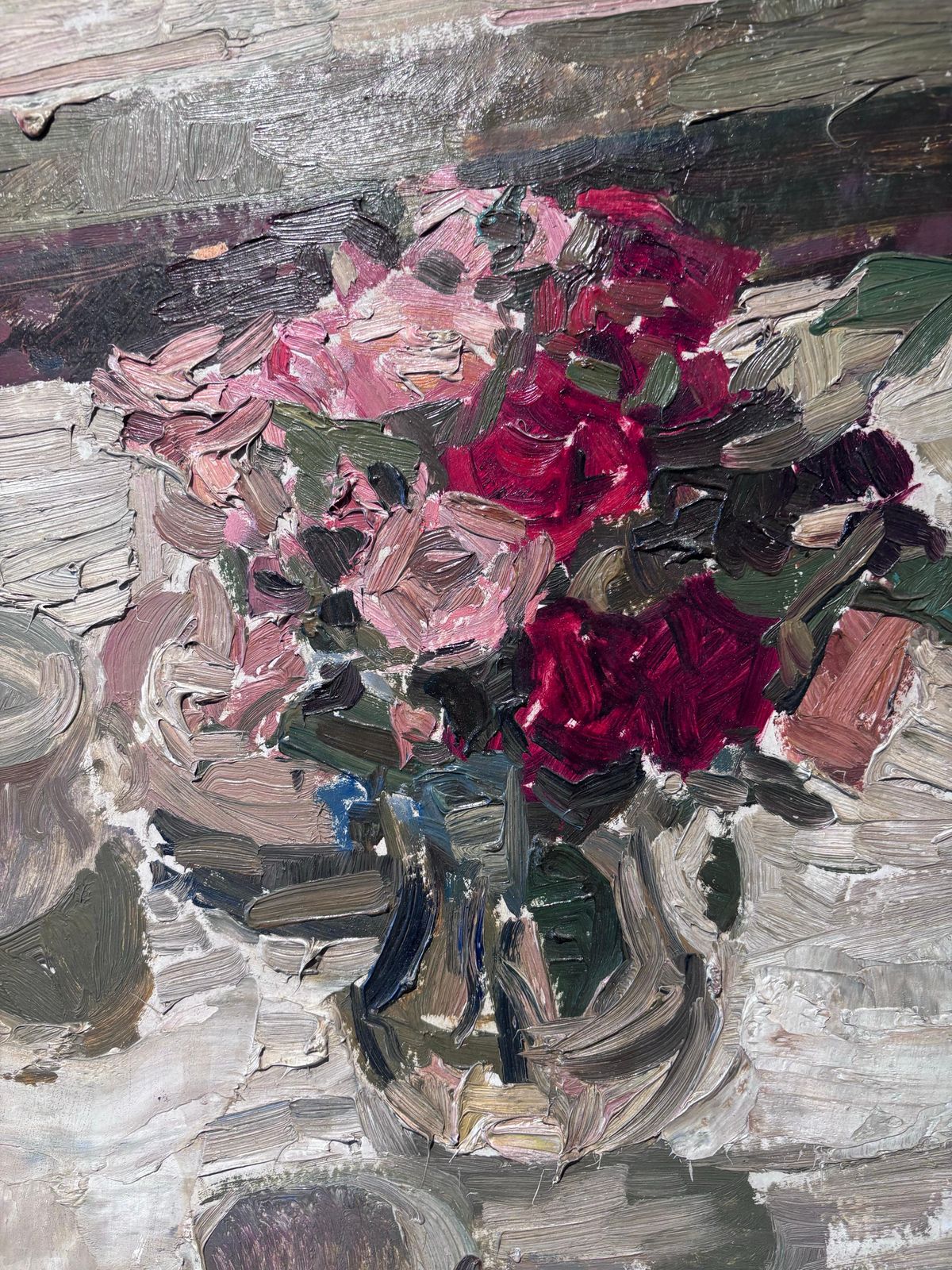Maya Kopitzevavaso Di Rose , Rosa E Rosse   Olio Su Cartone Cm. 40 X 49 1980 Ca1980 photo Art