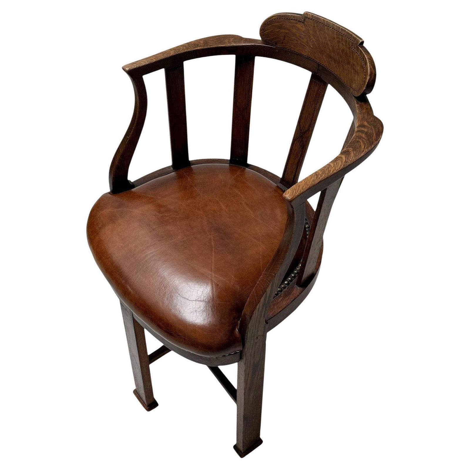 Art Deco Captain"S Chair Or Armchair With Leather Seat, 1930s