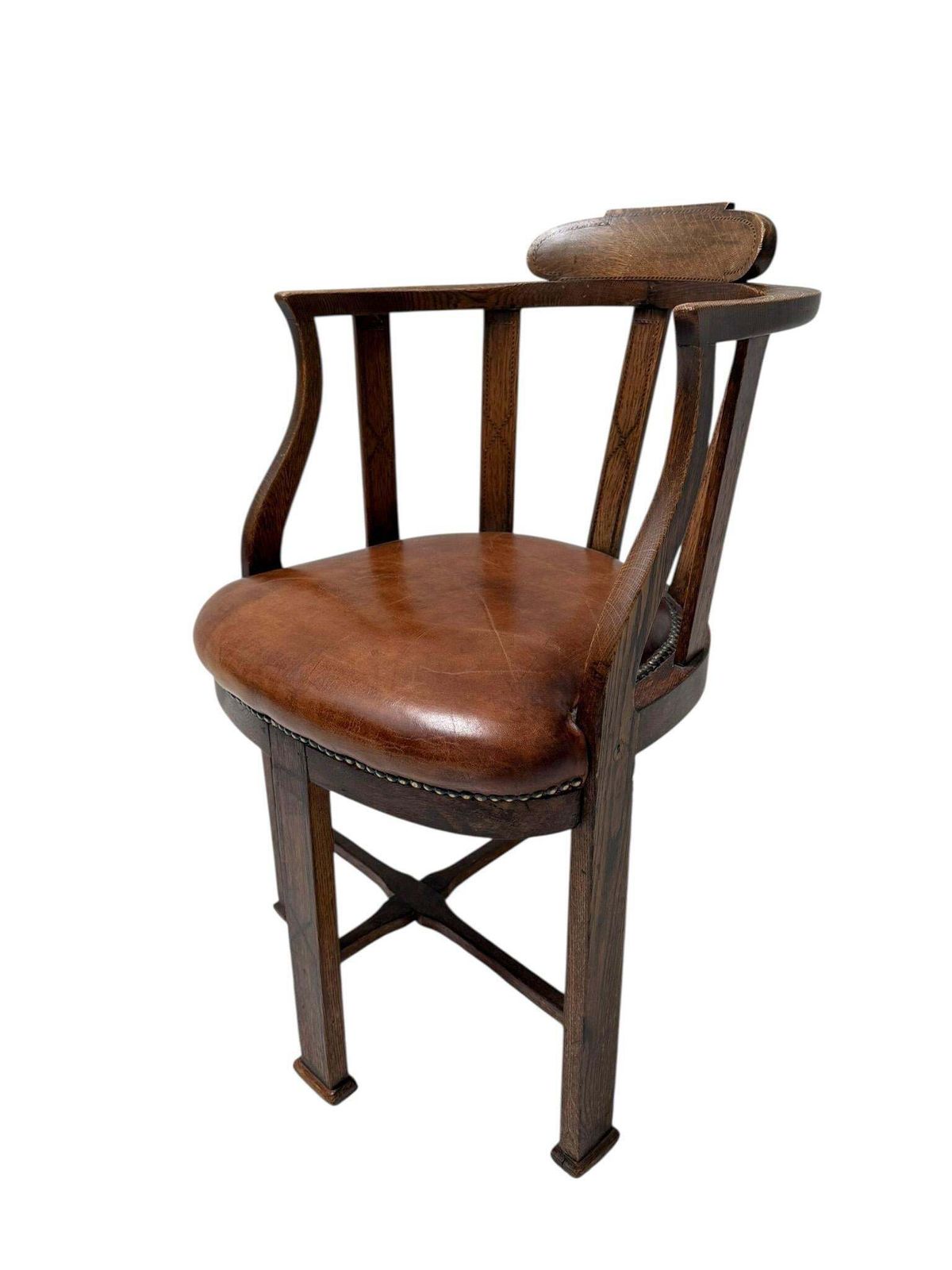 Art Deco Captain"S Chair Or Armchair With Leather Seat, 1930s photo furniture