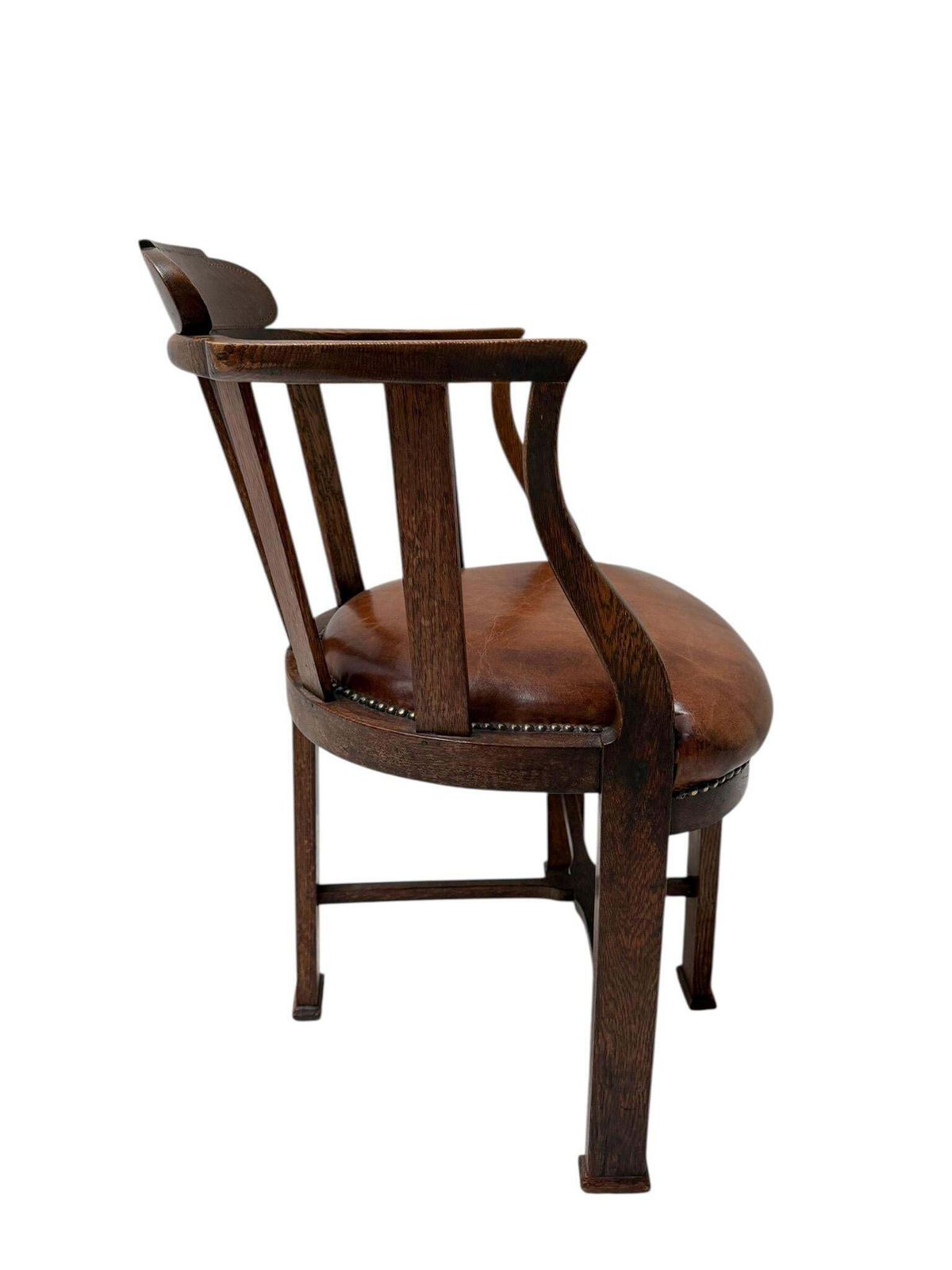 Art Deco Captain"S Chair Or Armchair With Leather Seat, 1930s photo Furniture