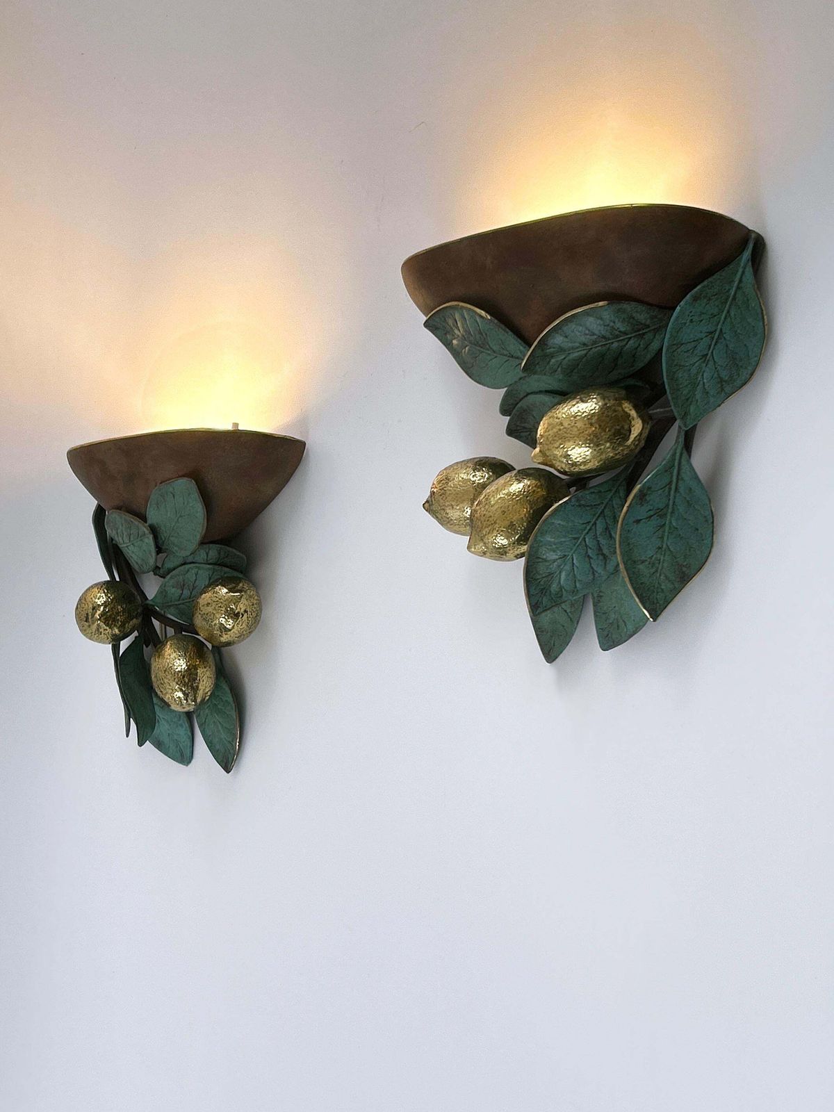 Lighting Set Of Two Rare & Amazing Mid Century Brass Lemon Sconces By Hans Möller 1970s photo