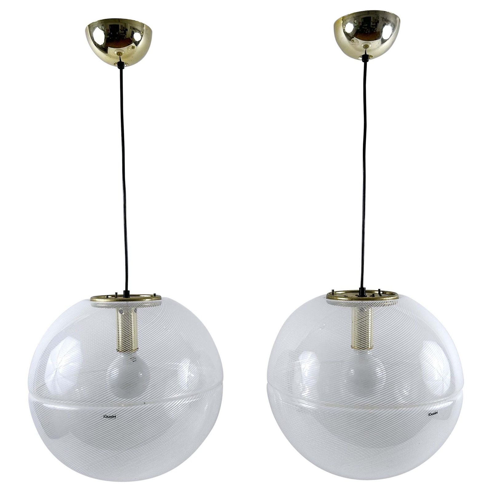 1 Of 2 Elegant Mid Century Modern Sfera Pendant Lamps By Iguzzini Italy 1970s