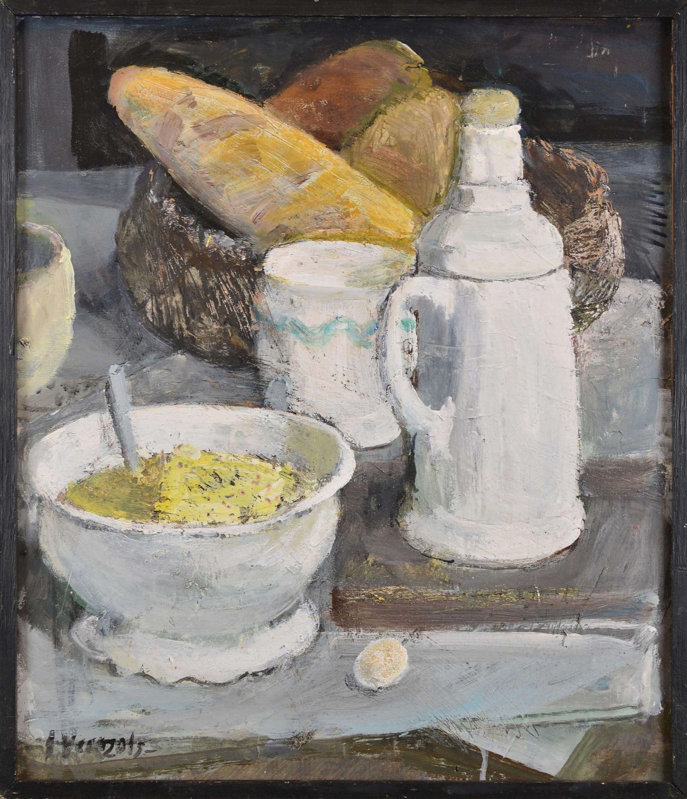 Imants Vecozolsstill Life With Baguette. Cardboard, Oil. 57x49 Cm1999 photo furniture