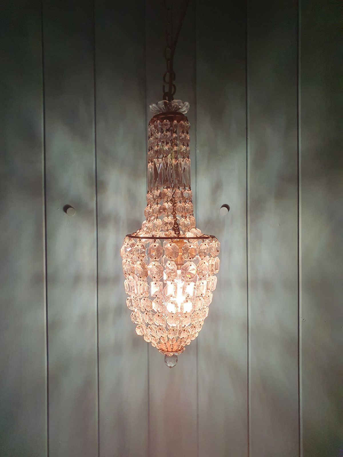 Small Antique Cut Glass Crystal Tent Chandelier 6" photo furniture