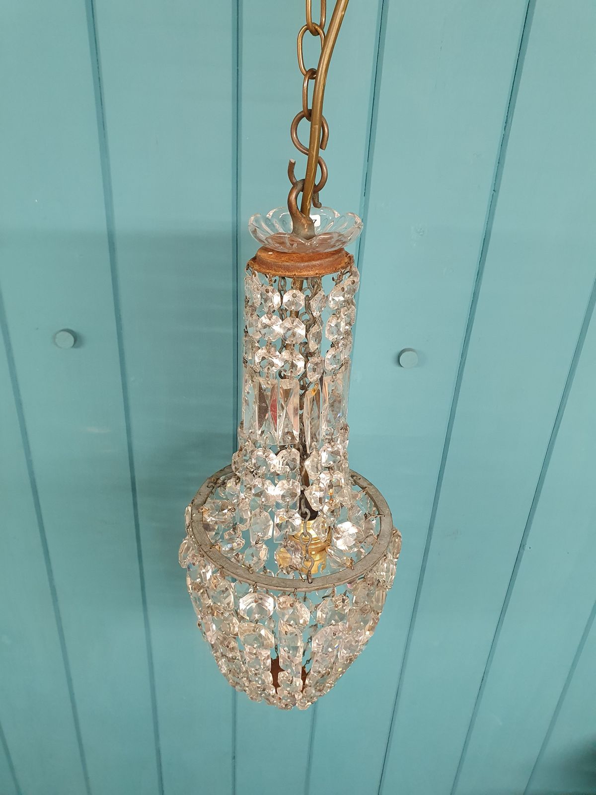 Small Antique Cut Glass Crystal Tent Chandelier 6" photo buy