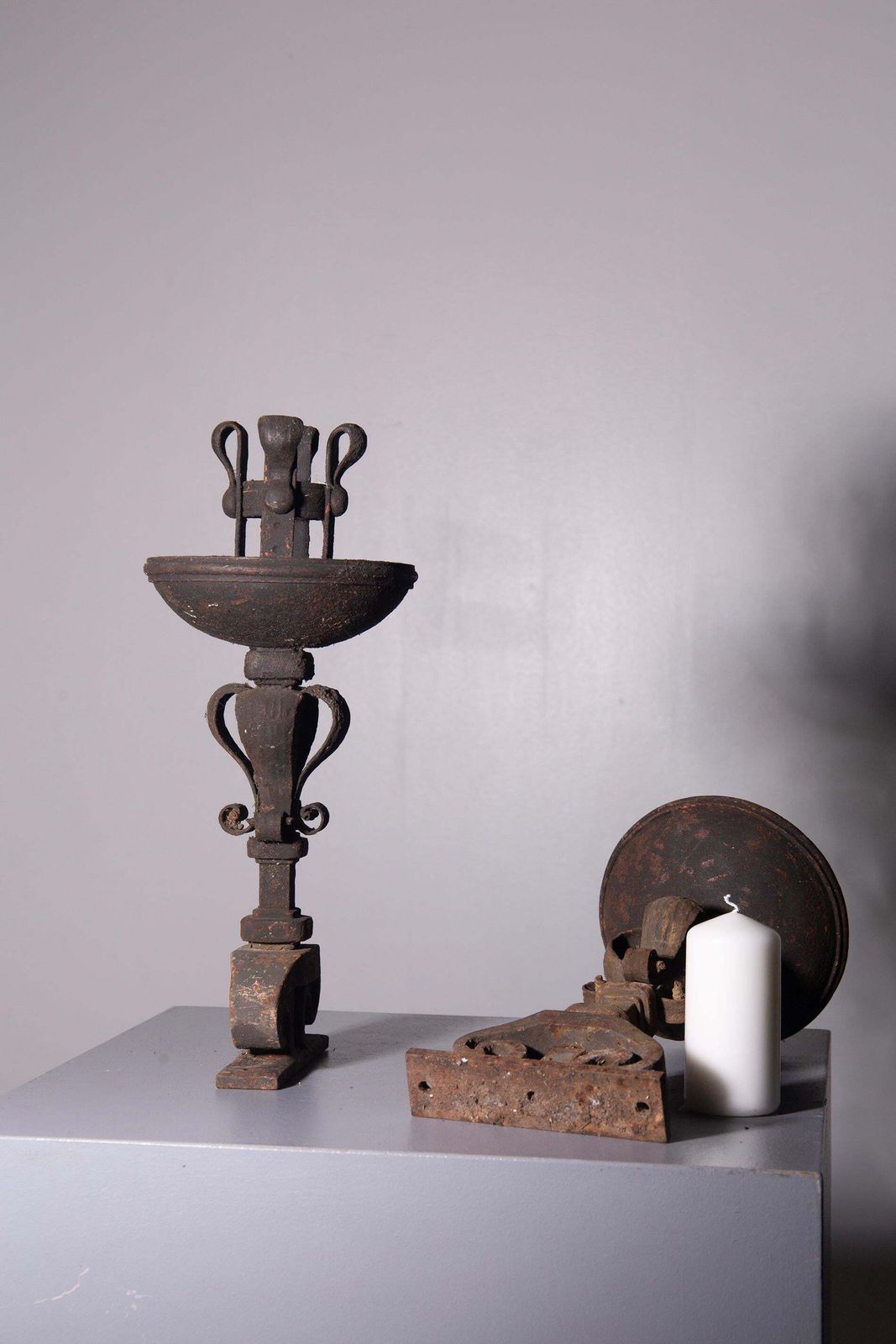 Pair Of Antique Italian Wrought Iron Torch Holders For Outdoor Use photo furniture