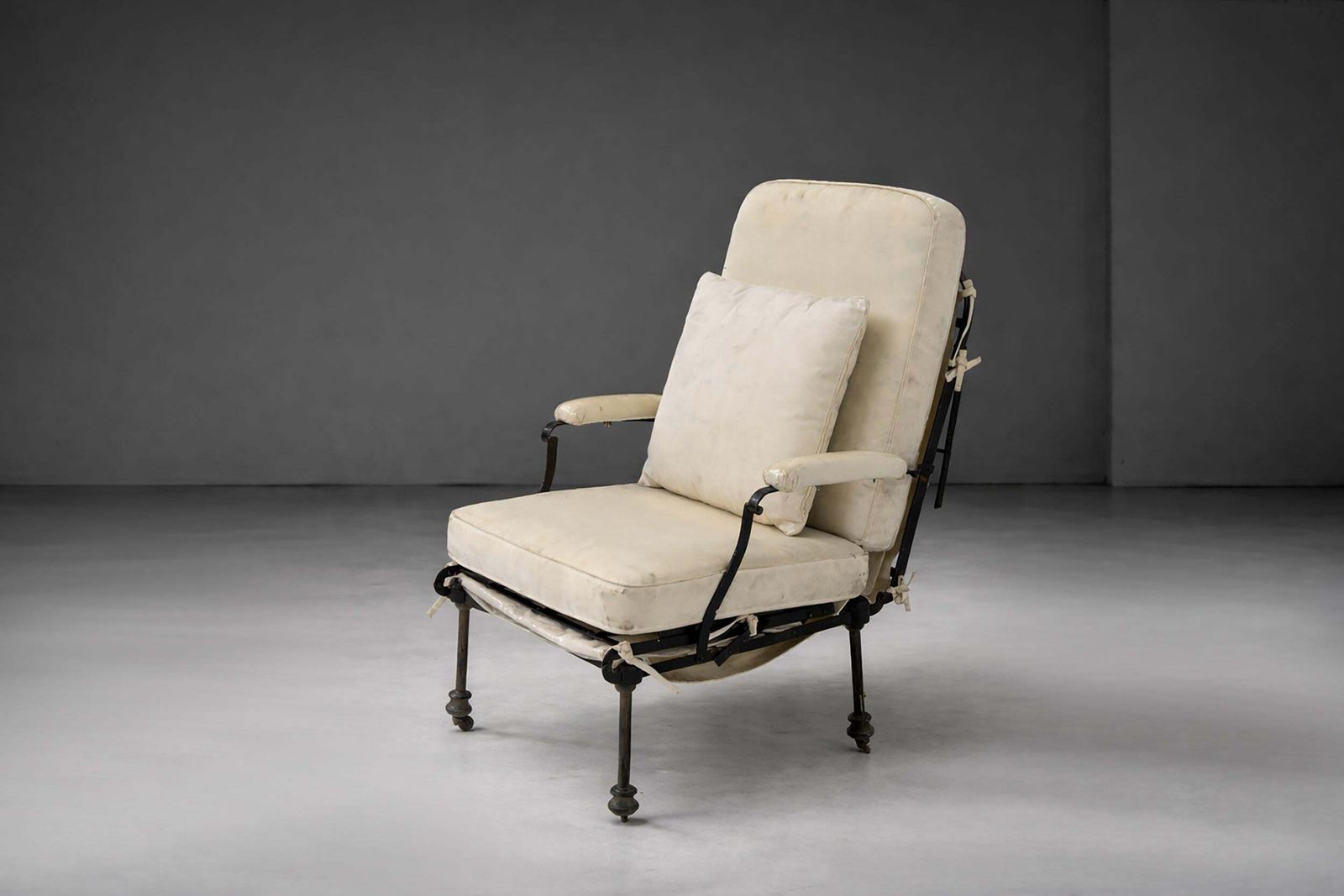 French Art Deco Country Deck Chair In Iron With Fabric Cushions photo 3737.0
