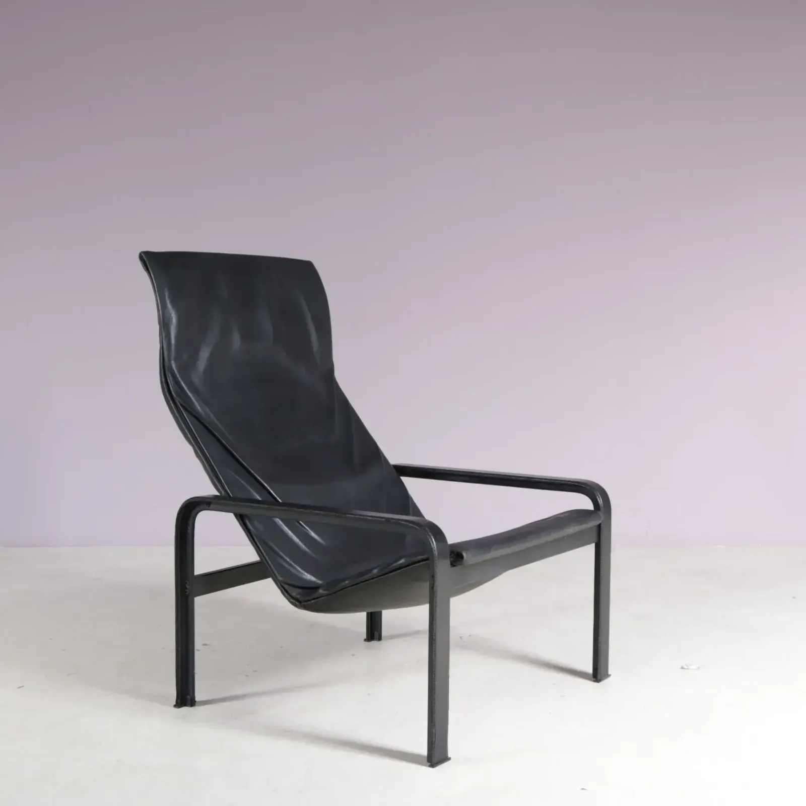 1980s Black Leather Lounge Chair By Jacques Toussaint & Patrizia Angeloni For Matteo Grassi, Italy