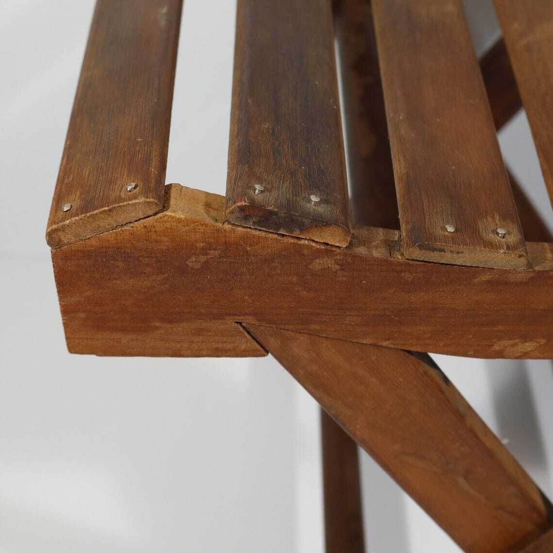 photo vintage French Wooden Folding Stool With Slats, 1930s Footstool