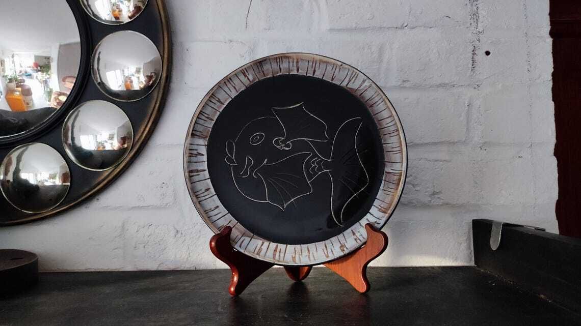 Mid Century Ceramic Decorative Plate Fish Design, Atelier Cerenne Vallauris photo furniture