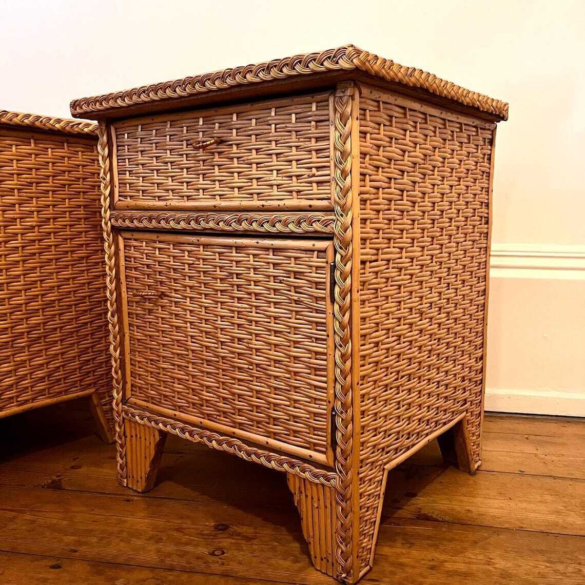 A Pair Of Wicker And Bamboo Bedside Cabinets/ Nightstands photo vinterior
